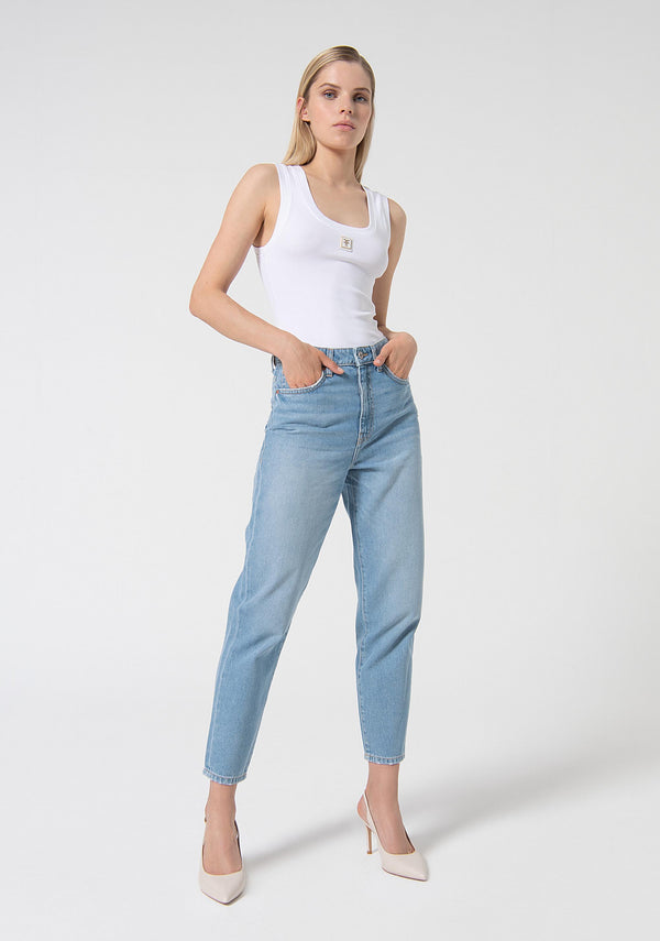 Jeans mom fit cropped made in denim with bleached light wash Fracomina FP24SVD005D41903-062