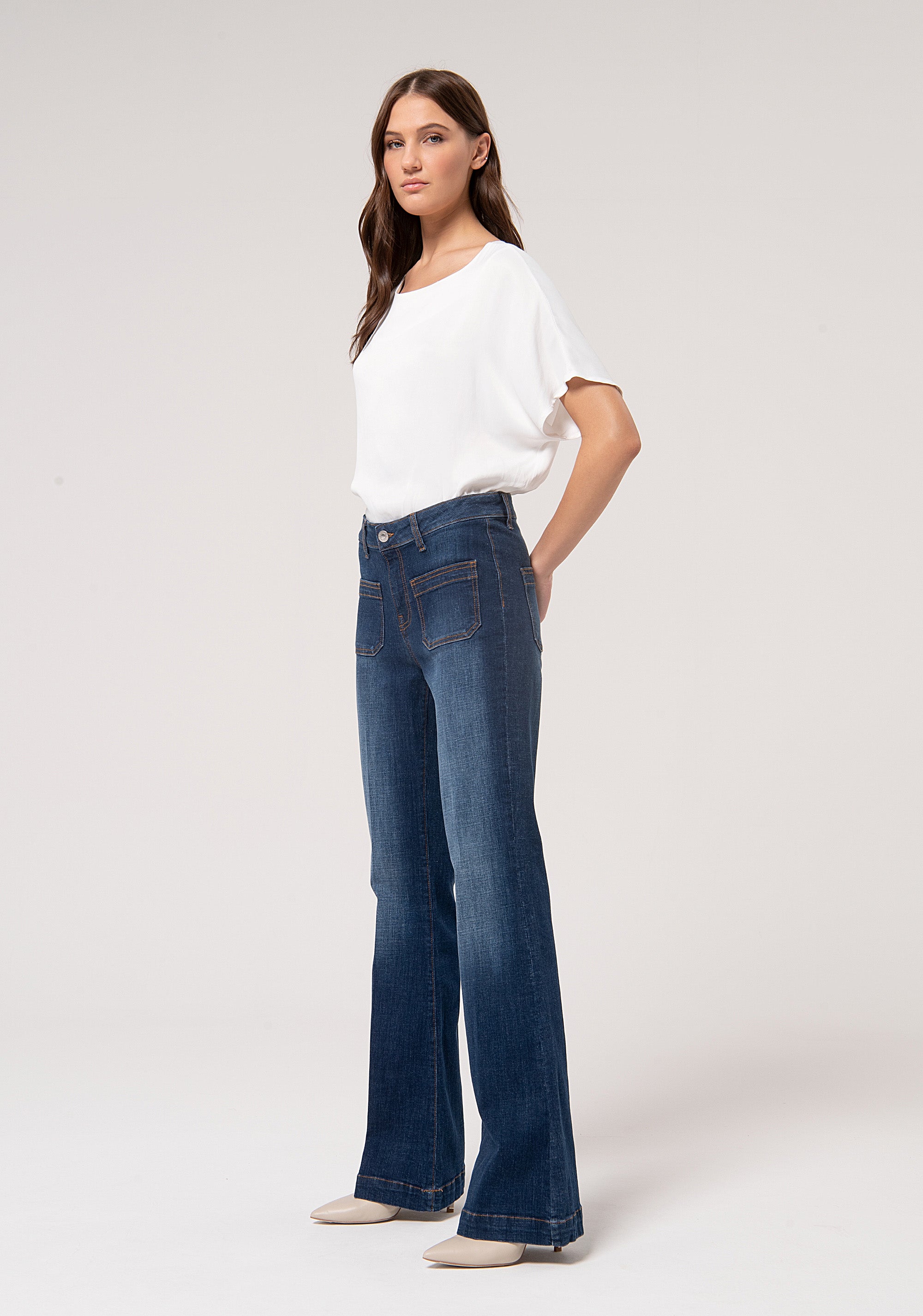 Jeans flare made in denim and tencel with middle wash Fracomina FP24WVA007D46002-987-2