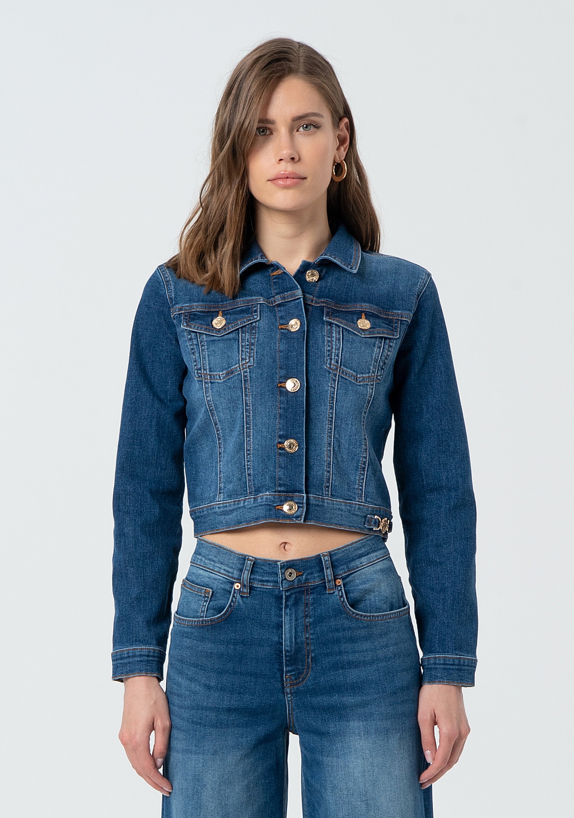 Jacket cropped regular fit made in denim with middle wash Fracomina FP25SJ4001D46093-349-1