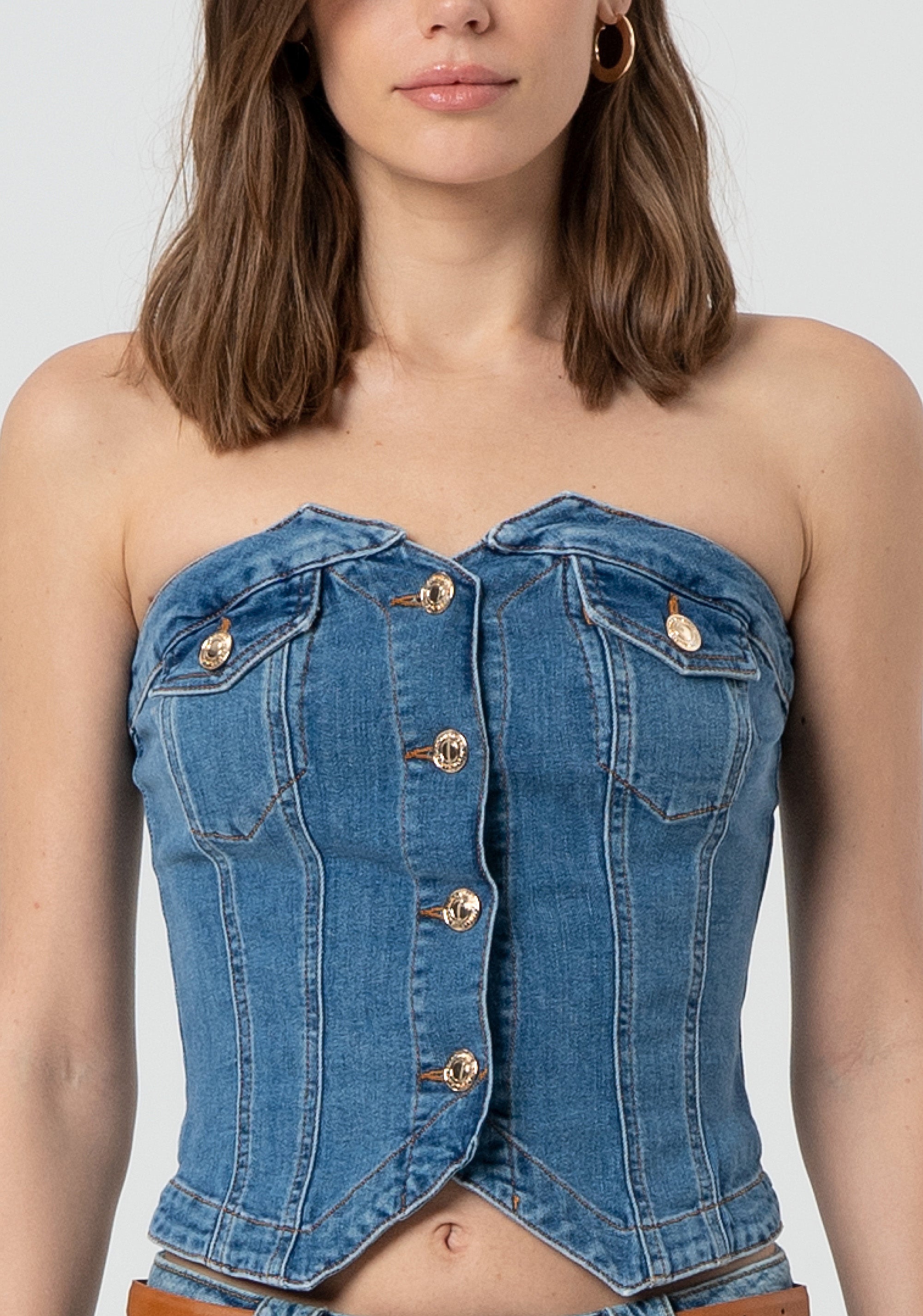 Bustier slim fit made in denim with middle wash Fracomina FP25SJ5020D46002-258-2_9a49f61c-988d-4f14-85a0-f802f4ffd4a8