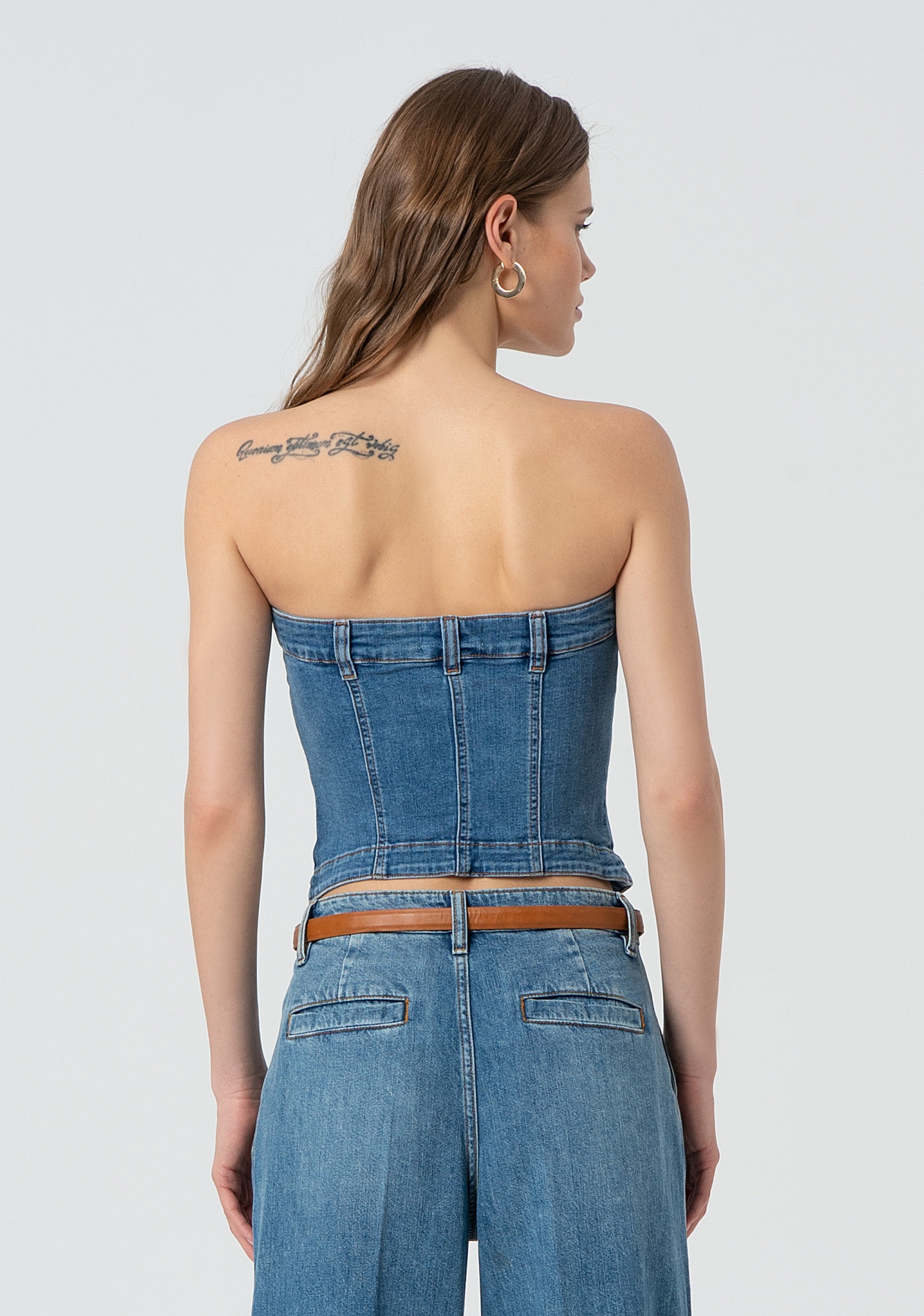 Bustier slim fit made in denim with middle wash Fracomina FP25SJ5020D46002-258-4_57c82722-6949-4337-ac9b-37c8fccb5c3a