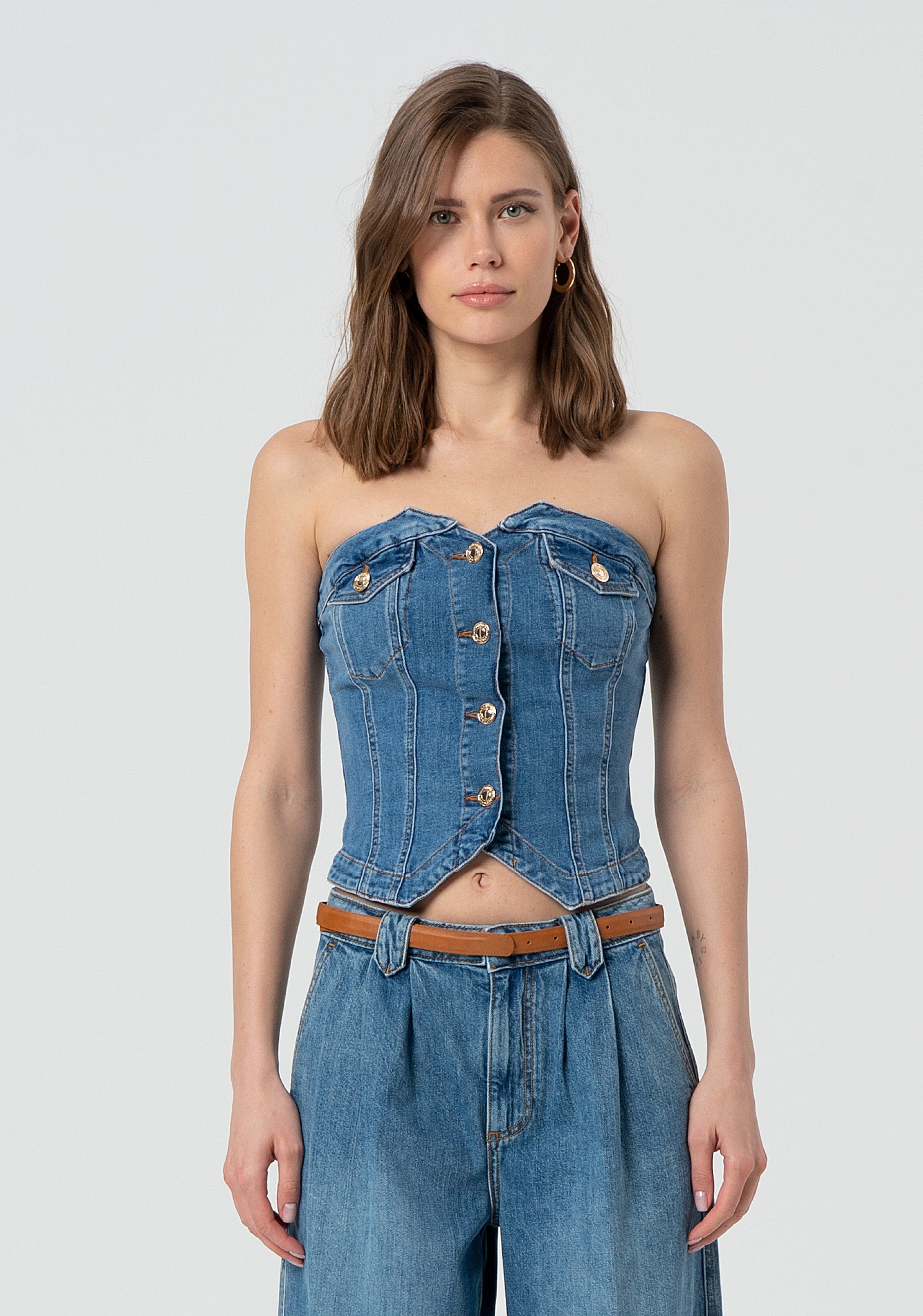 Bustier slim fit made in denim with middle wash Fracomina FP25SJ5020D46002-258