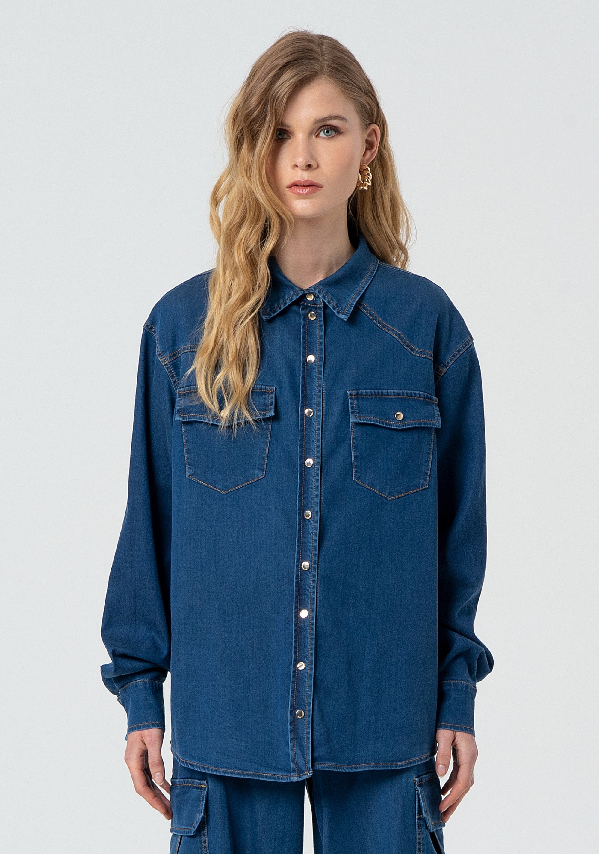 Shirt over fit made in denim with dark wash Fracomina FP25ST6024D46302-349-1