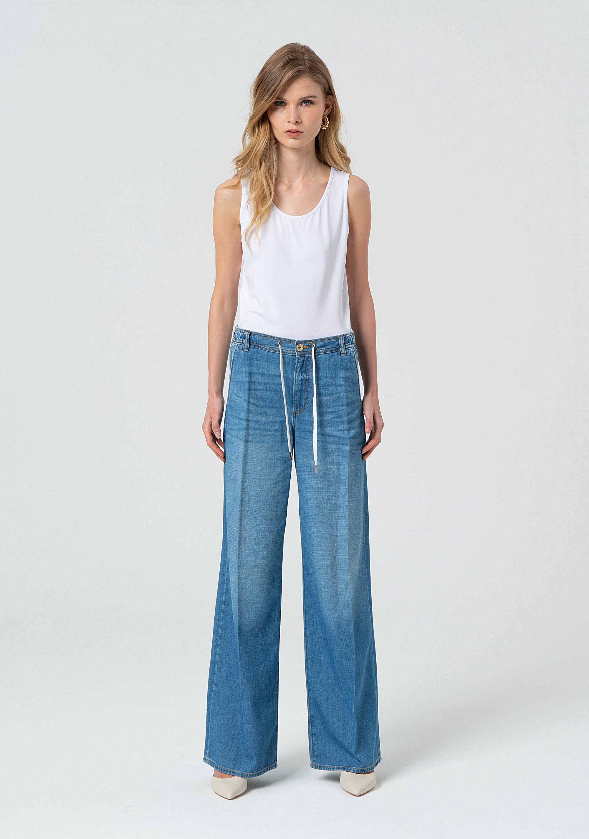 Palazzo pant made in denim with middle-light wash Fracomina FP25SV2005D46202-258-1