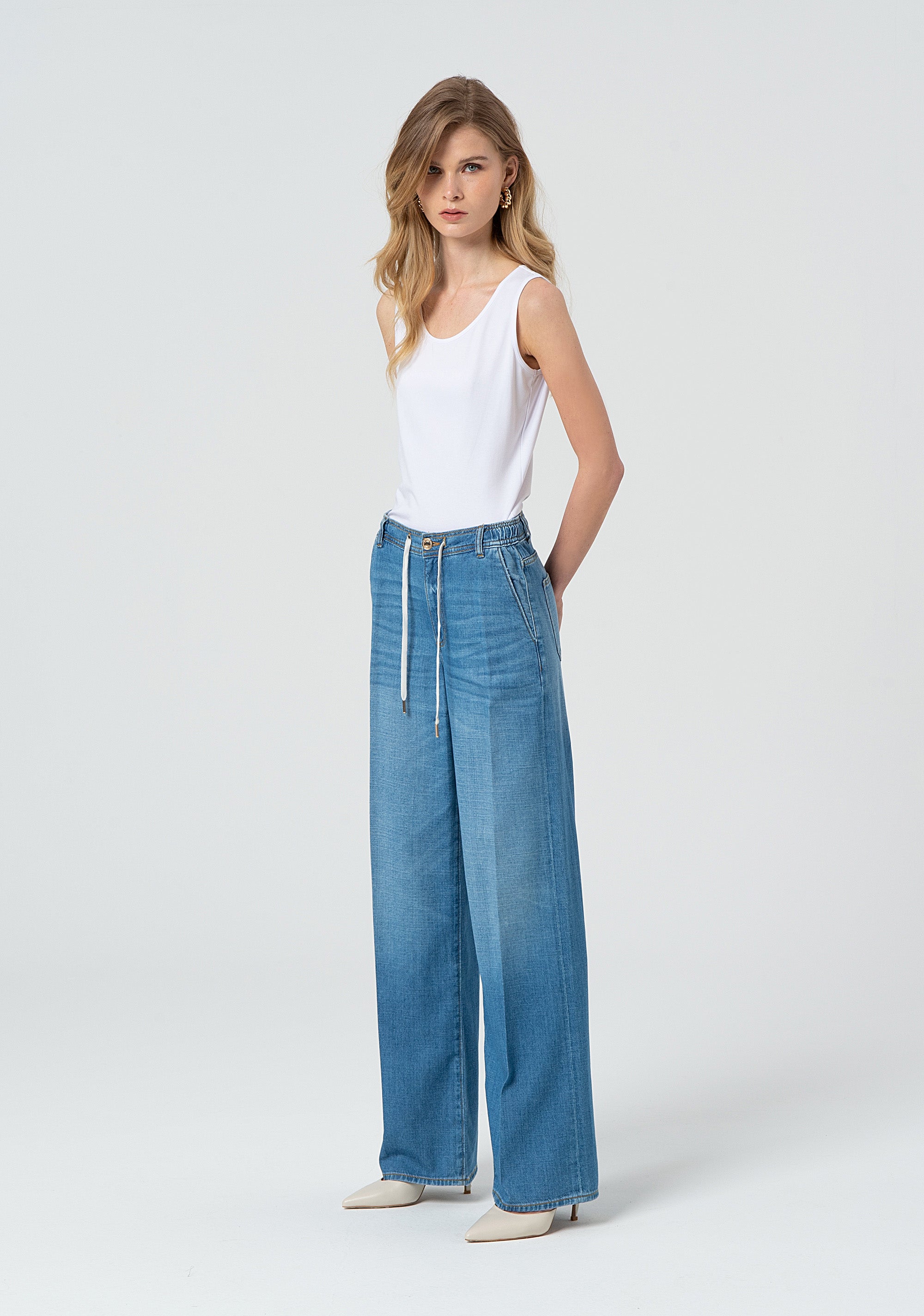 Palazzo pant made in denim with middle-light wash Fracomina FP25SV2005D46202-258-3