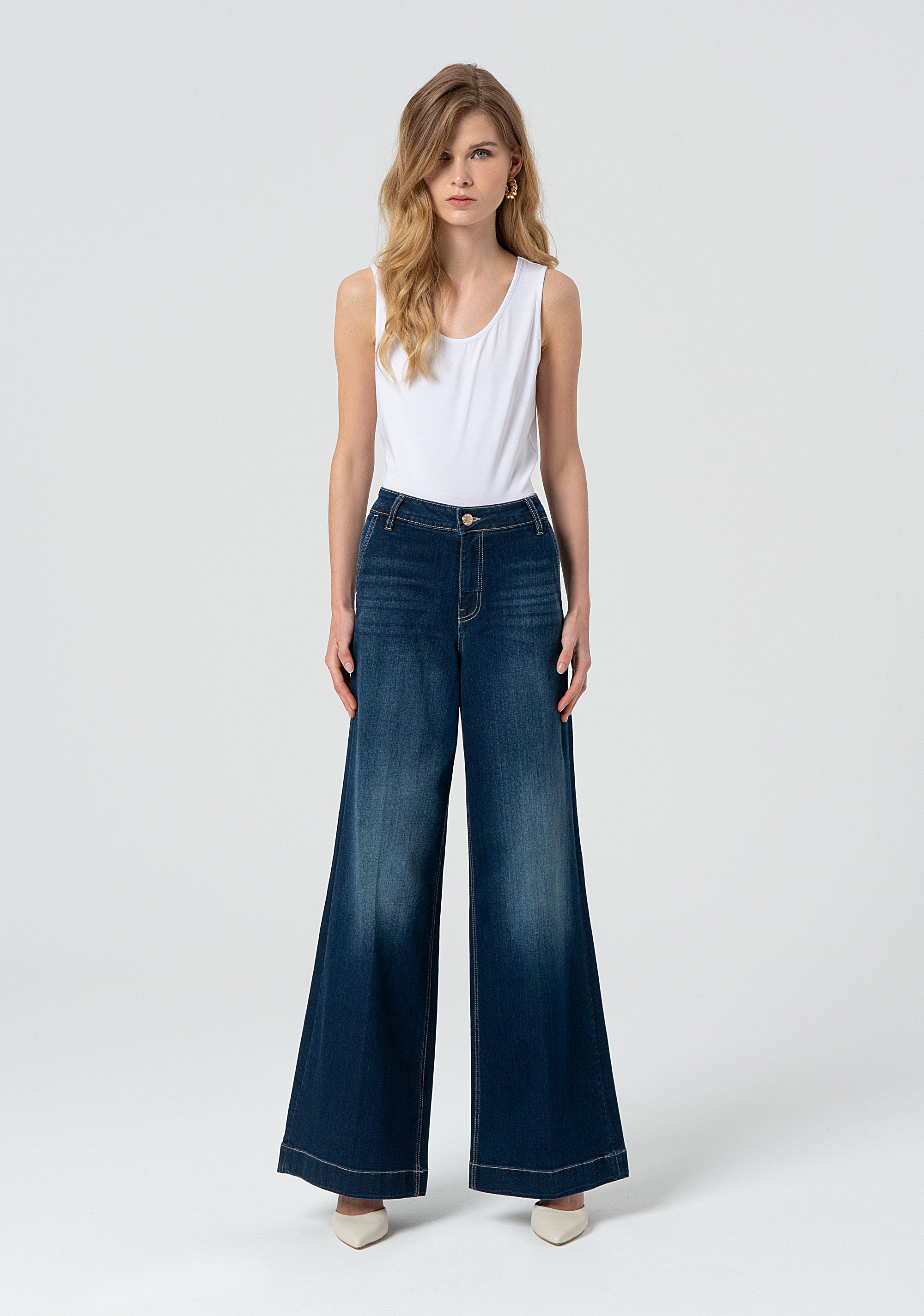 Palazzo pant made in denim with dark wash Fracomina FP25SV3010D46001-117-1