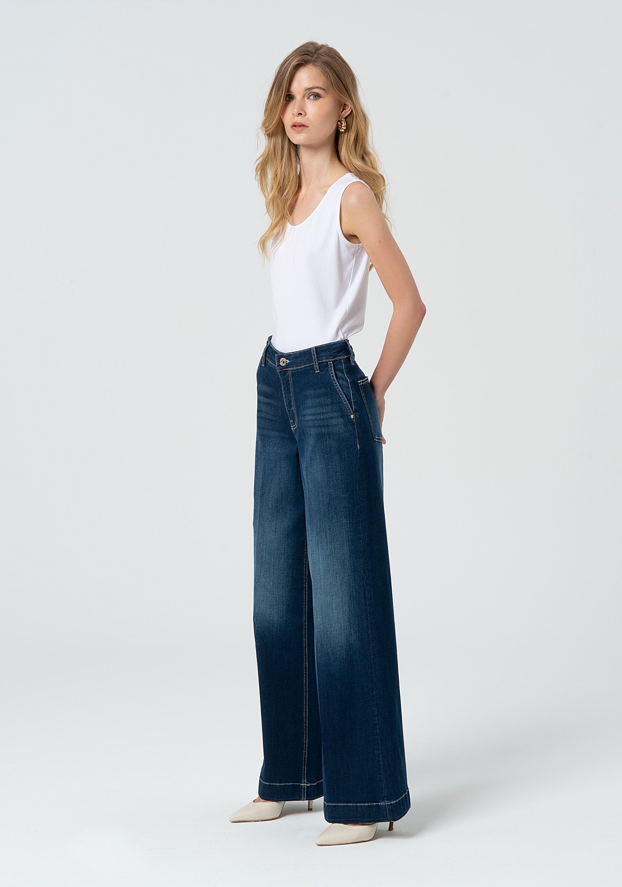 Palazzo pant made in denim with dark wash Fracomina FP25SV3010D46001-117-3