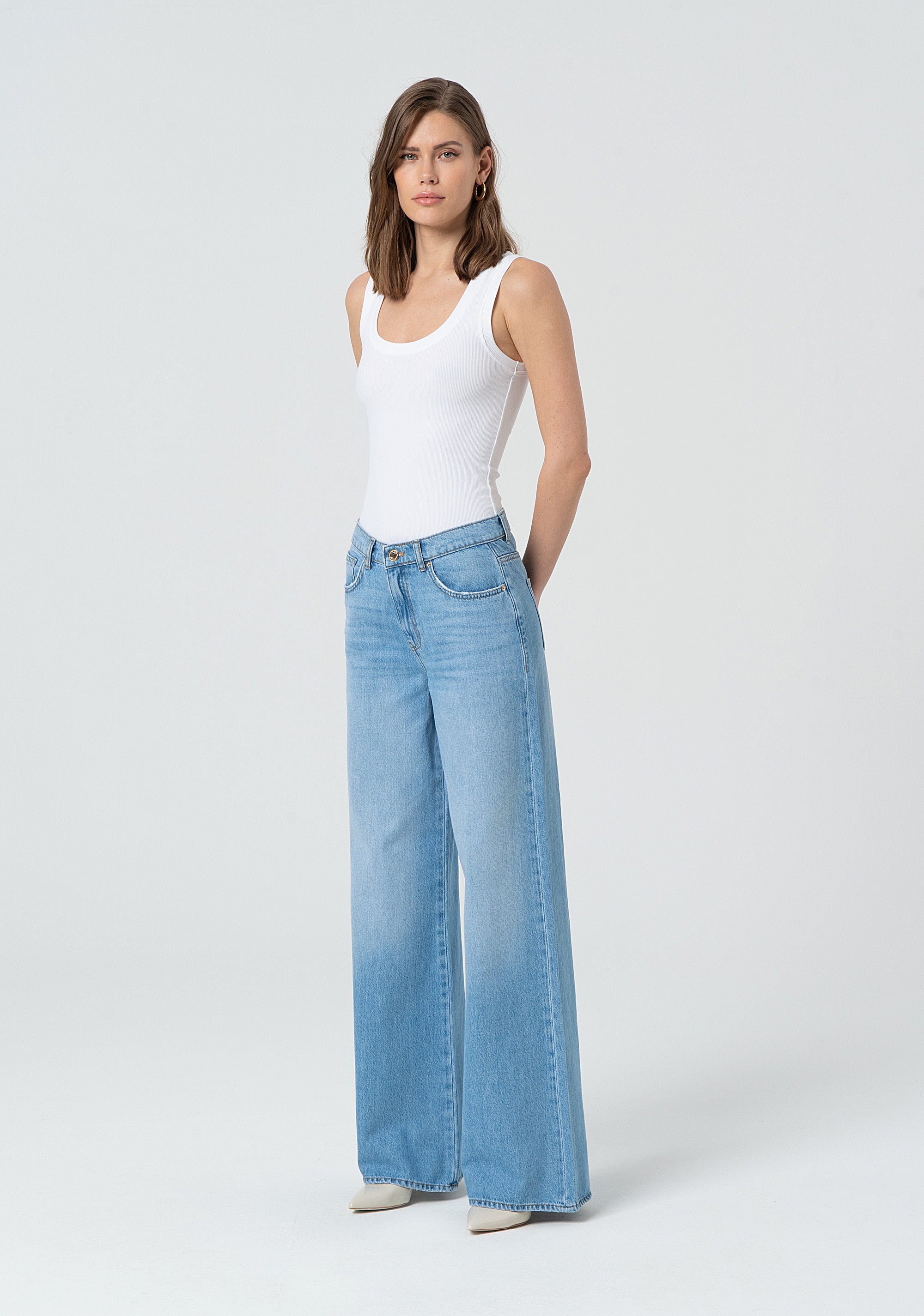 Jeans wide leg made in denim with light wash Fracomina FP25SV3015D41903-062-3