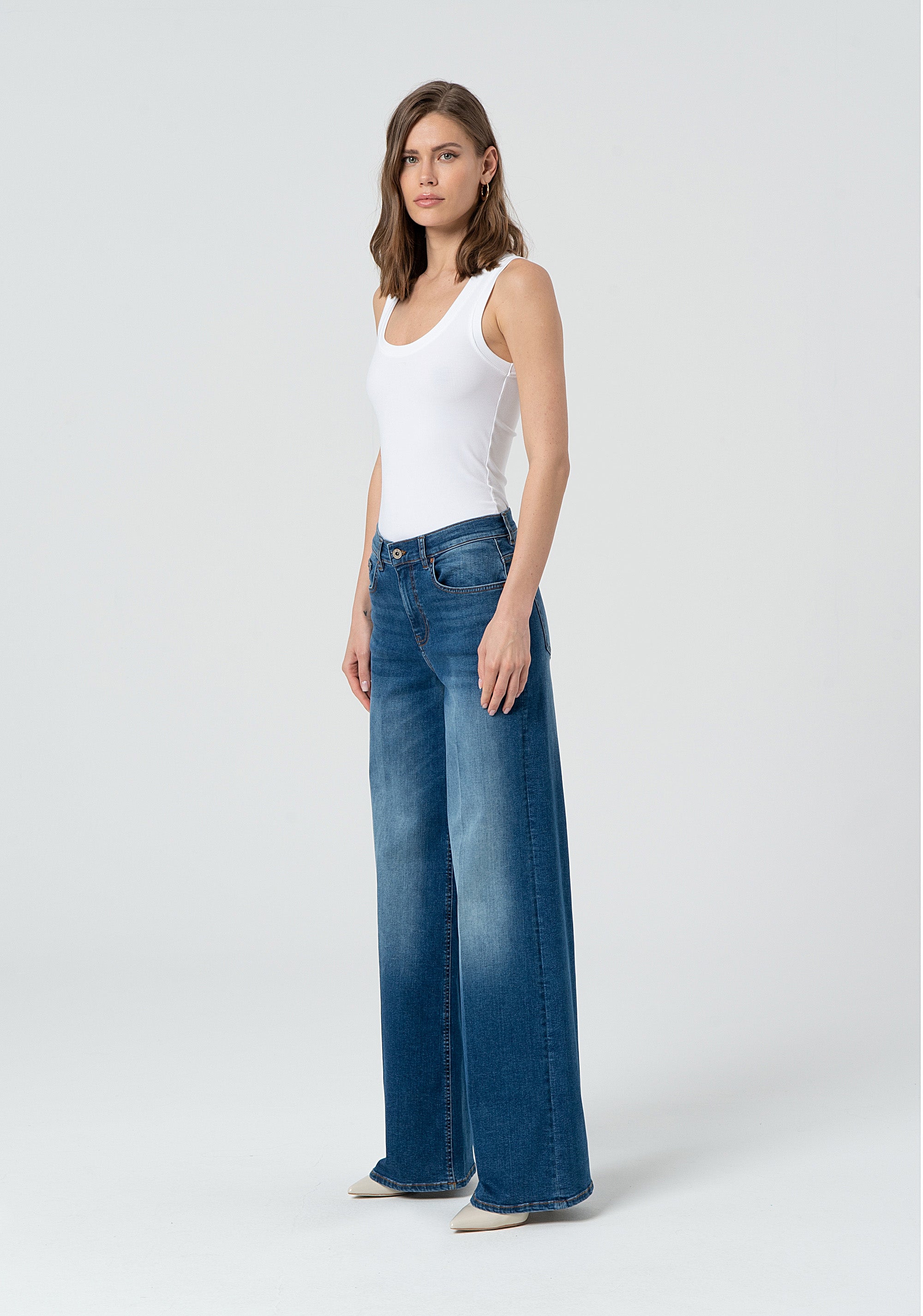 Jeans wide leg made in denim with middle wash Fracomina FP25SV3015D42002-349-3