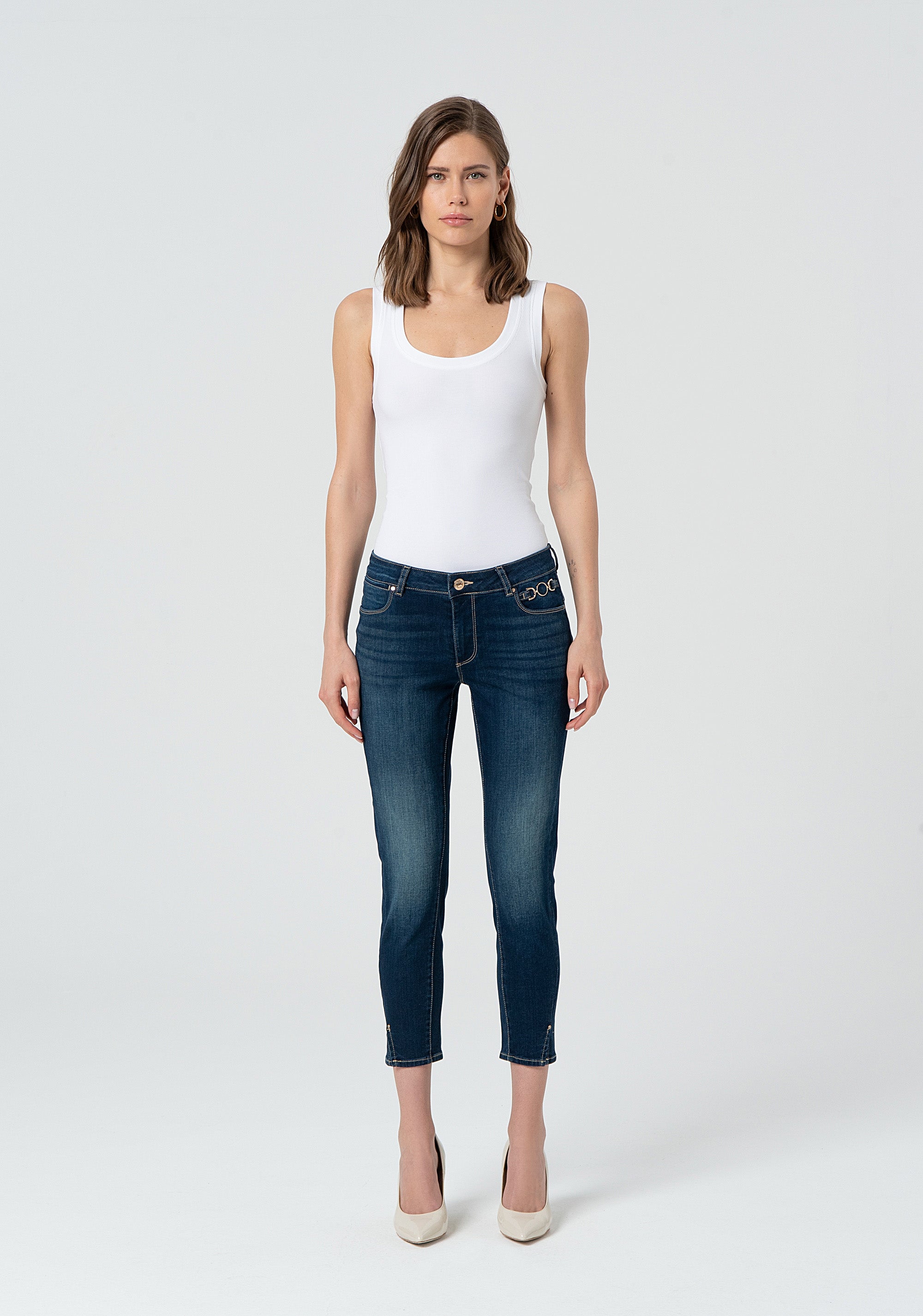 Jeans cropped with push-up effect made in denim with dark wash Fracomina FP25SV9002D46001-117-1