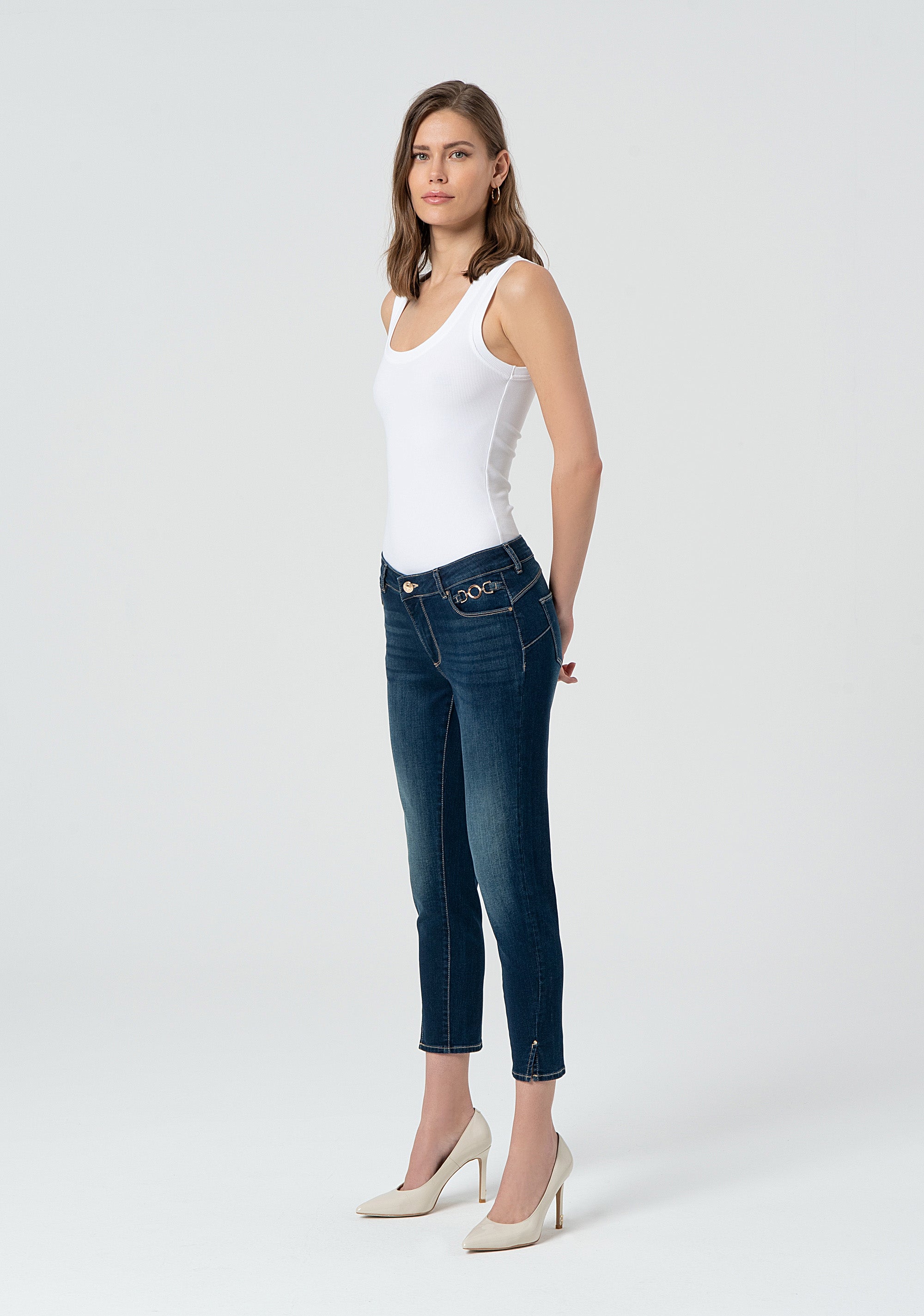 Jeans cropped with push-up effect made in denim with dark wash Fracomina FP25SV9002D46001-117-3