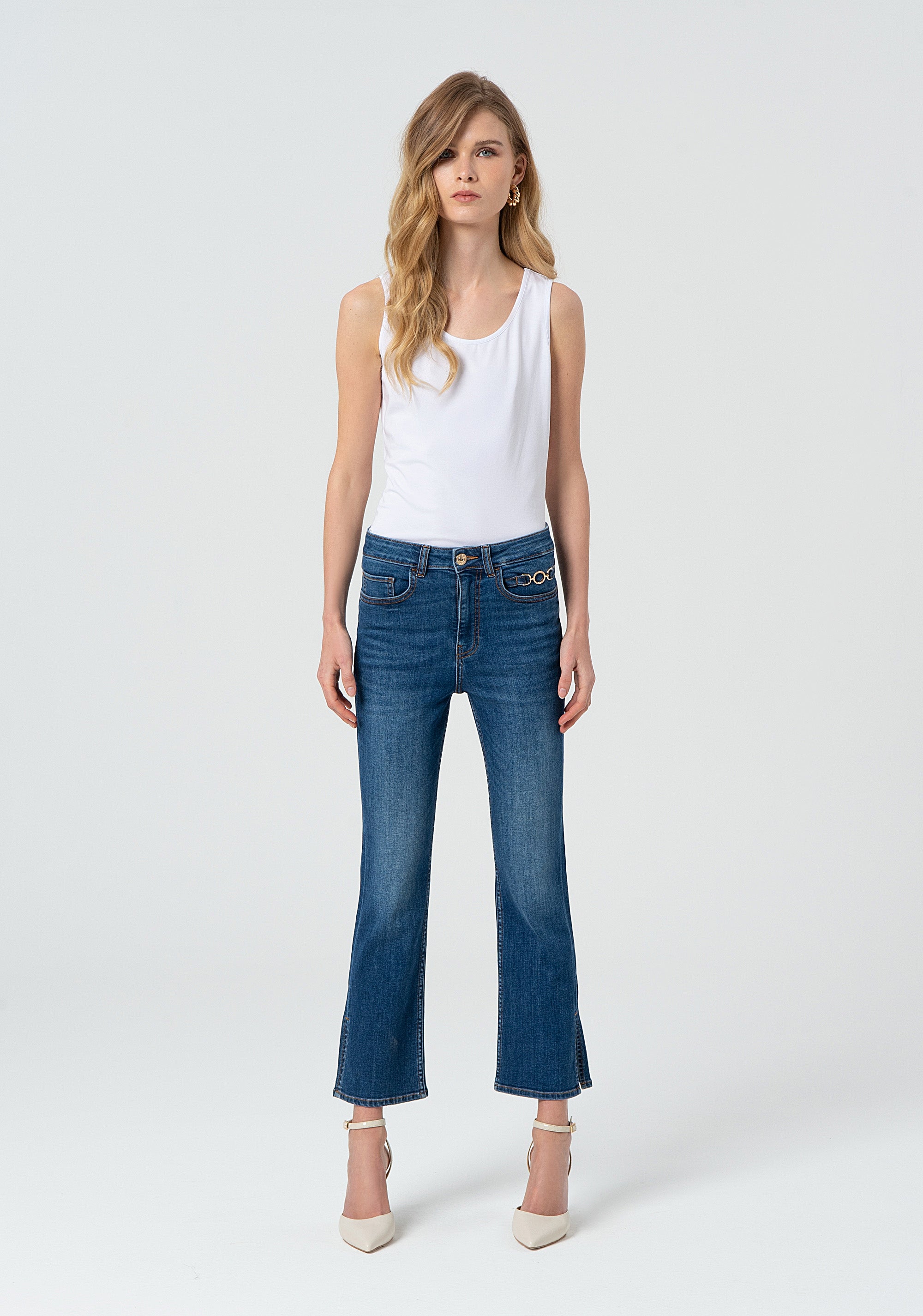 Jeans cropped bootcut with push-up effect made in denim with dark wash Fracomina FP25SV9005D46093-349-1