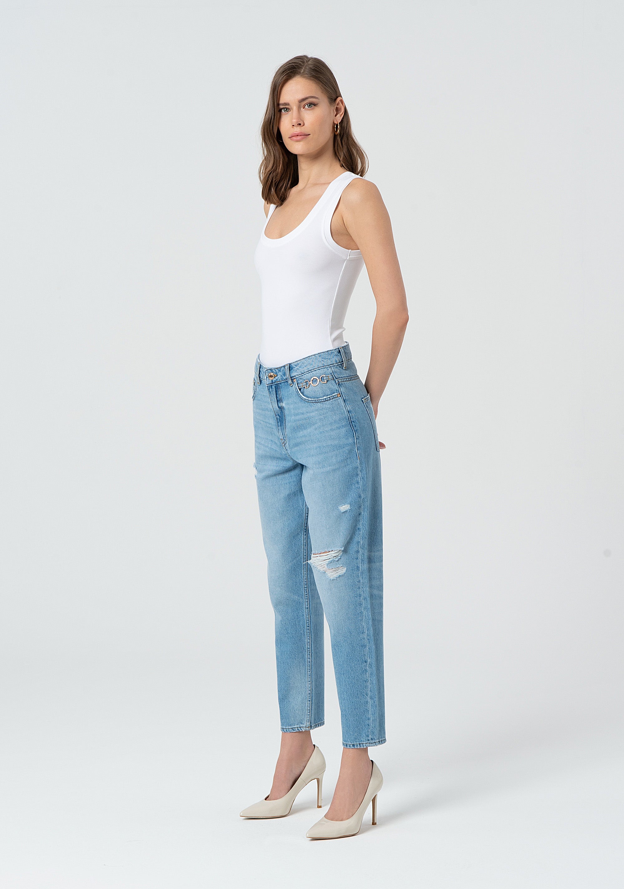 Jeans carrot mom fit made in denim with light wash Fracomina FP25SVD005D419R4-428-3