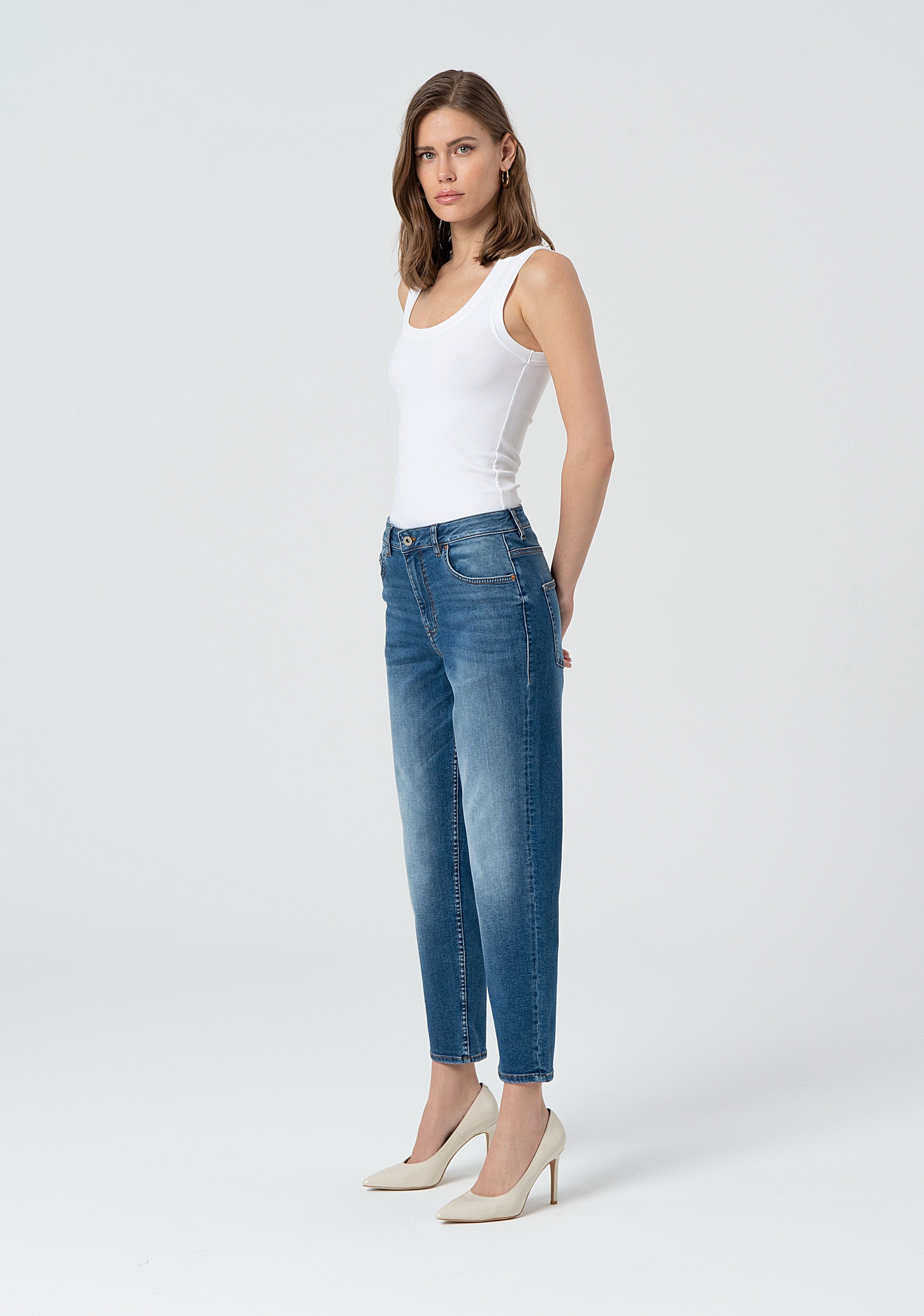 Jeans carrot mom fit made in denim with dark wash Fracomina FP25SVD005D42002-349-3