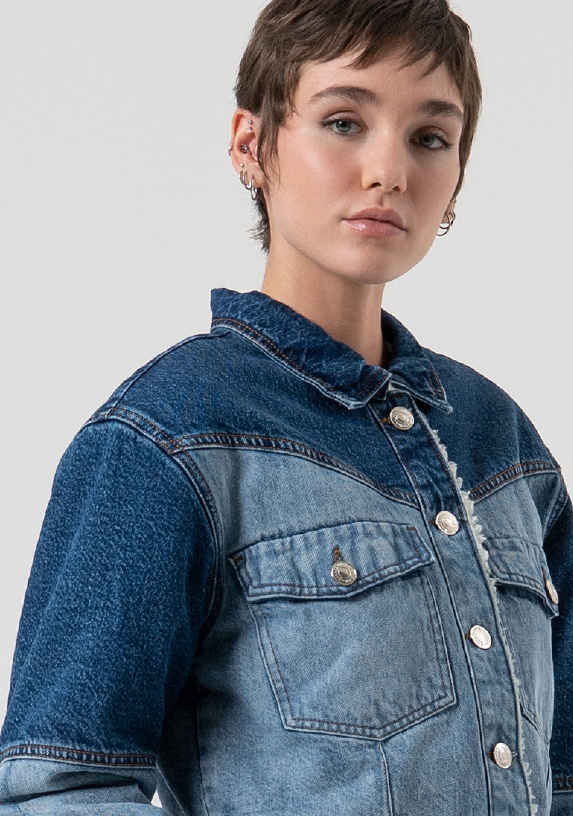 Padded jacket regular fit made in denim with vintage wash Fracomina FP25WJ4008D41993-T63-2
