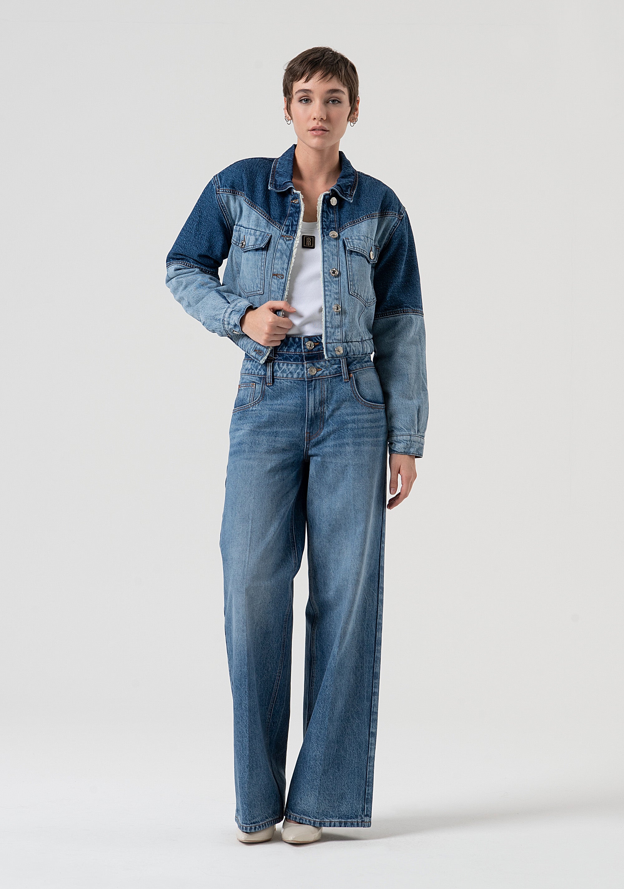 Padded jacket regular fit made in denim with vintage wash Fracomina FP25WJ4008D41993-T63-5