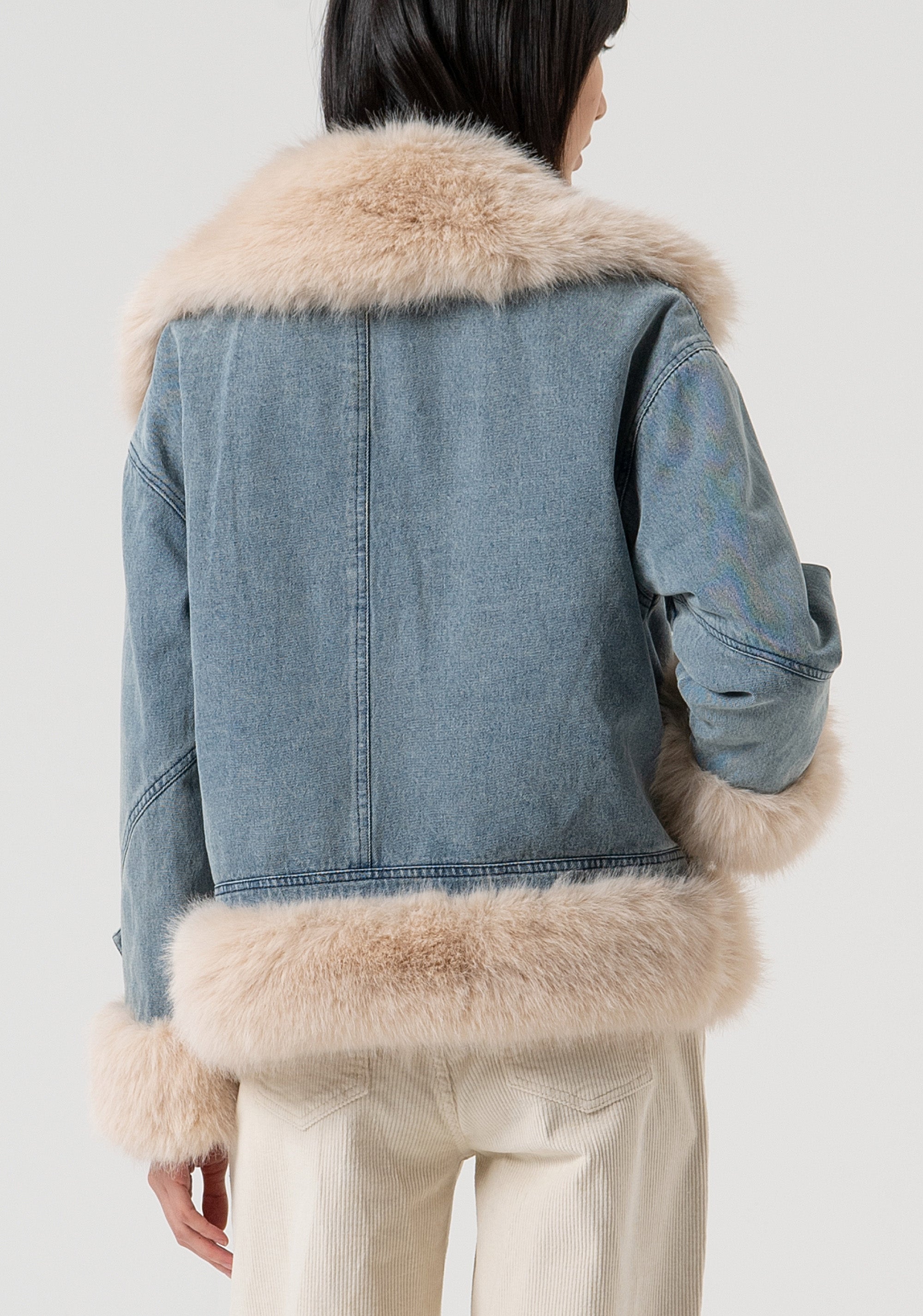 Biker jacket over fit made in denim with vintage wash Fracomina FP25WJ4010D40904-337-4