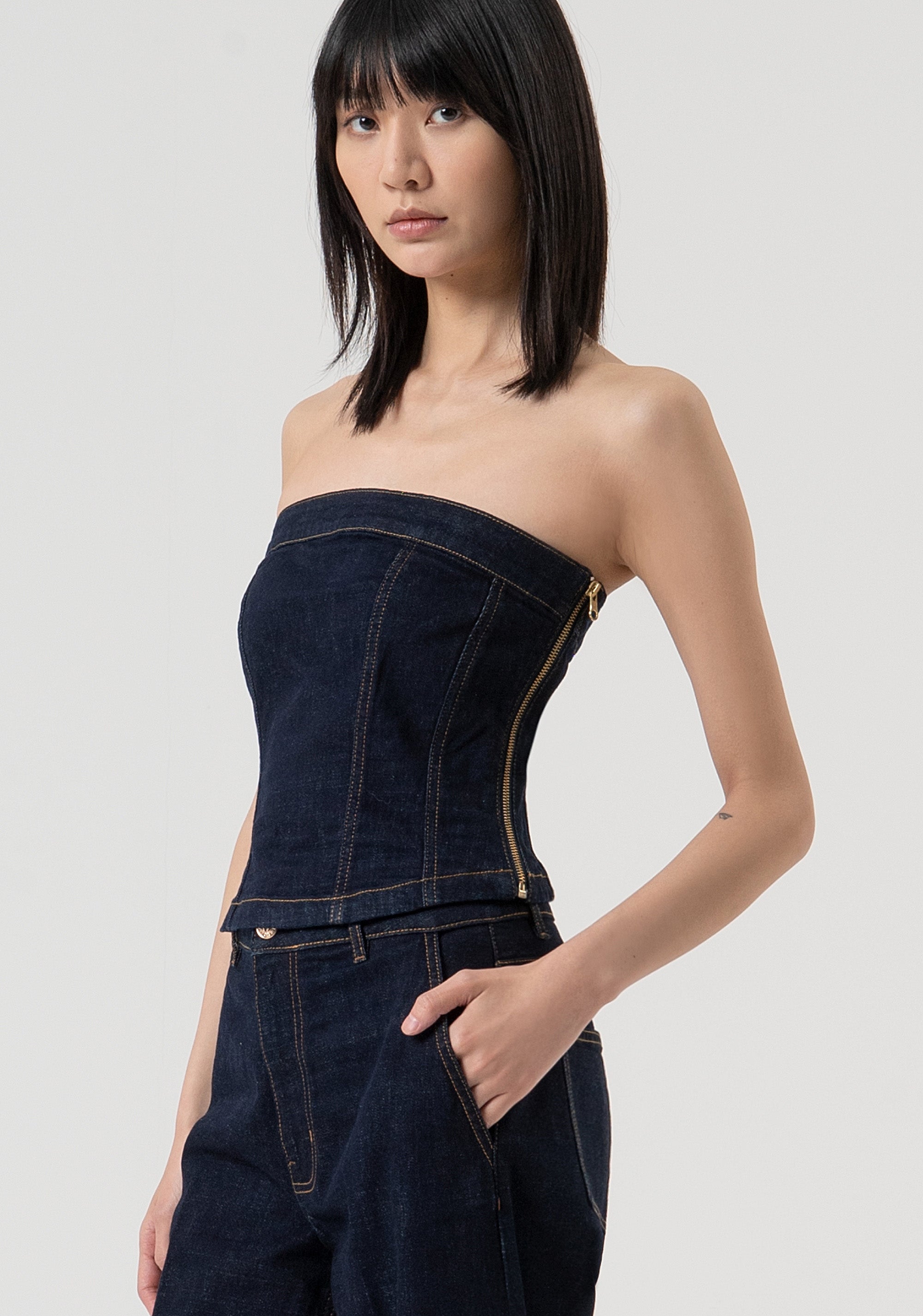 Bustier made in denim with raw wash Fracomina FP25WJ5007D40193-L23-2