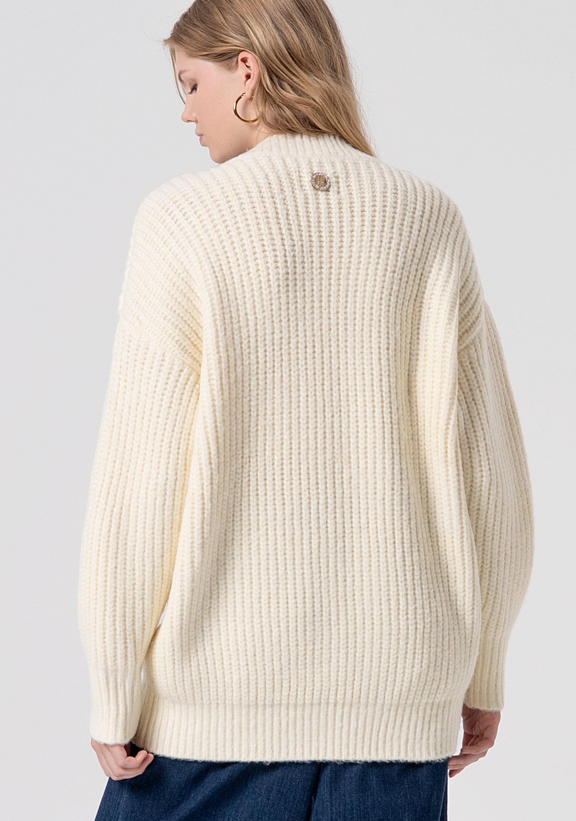 Cable Knit and Perforated Cardigan Fracomina FP25WT8035K55501-508-3