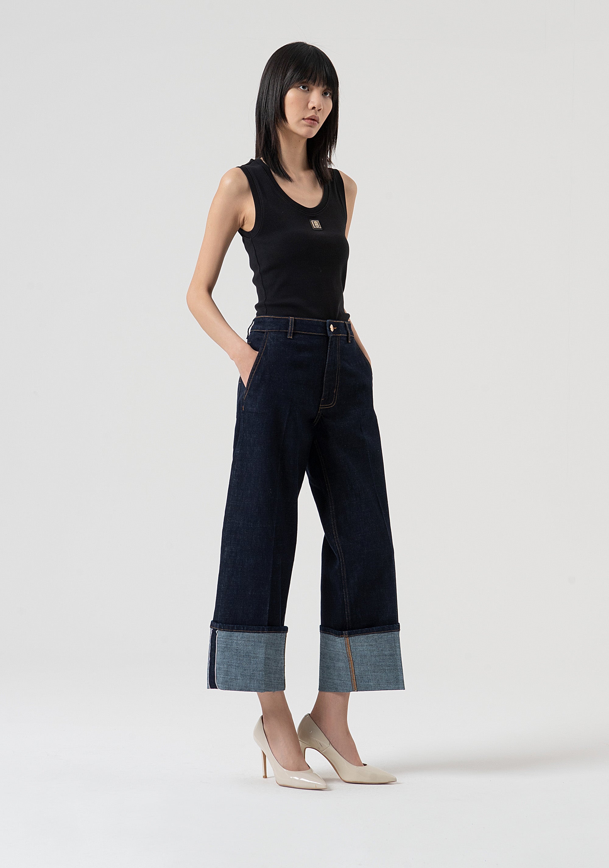 Jeans flare cropped made in denim with dark wash Fracomina FP25WV2018D40193-L23-2