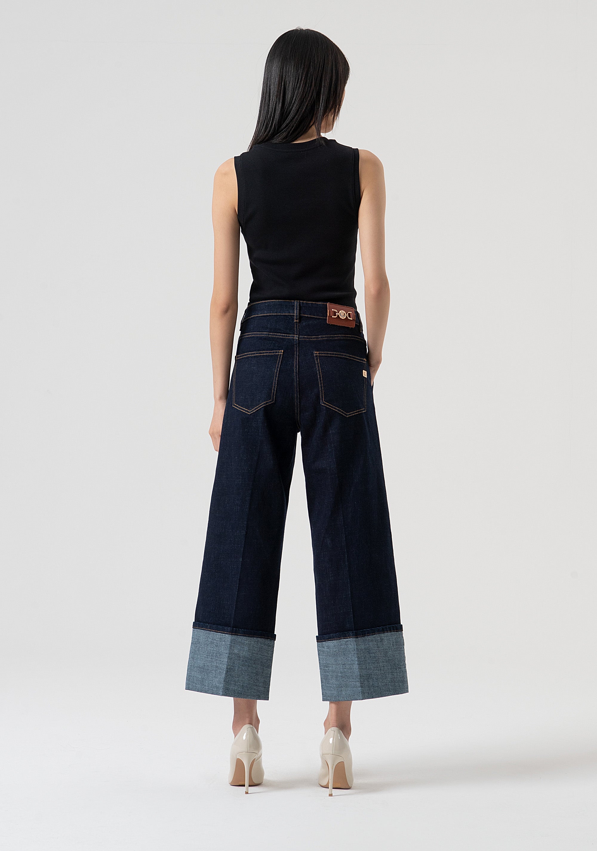 Jeans flare cropped made in denim with dark wash Fracomina FP25WV2018D40193-L23-4