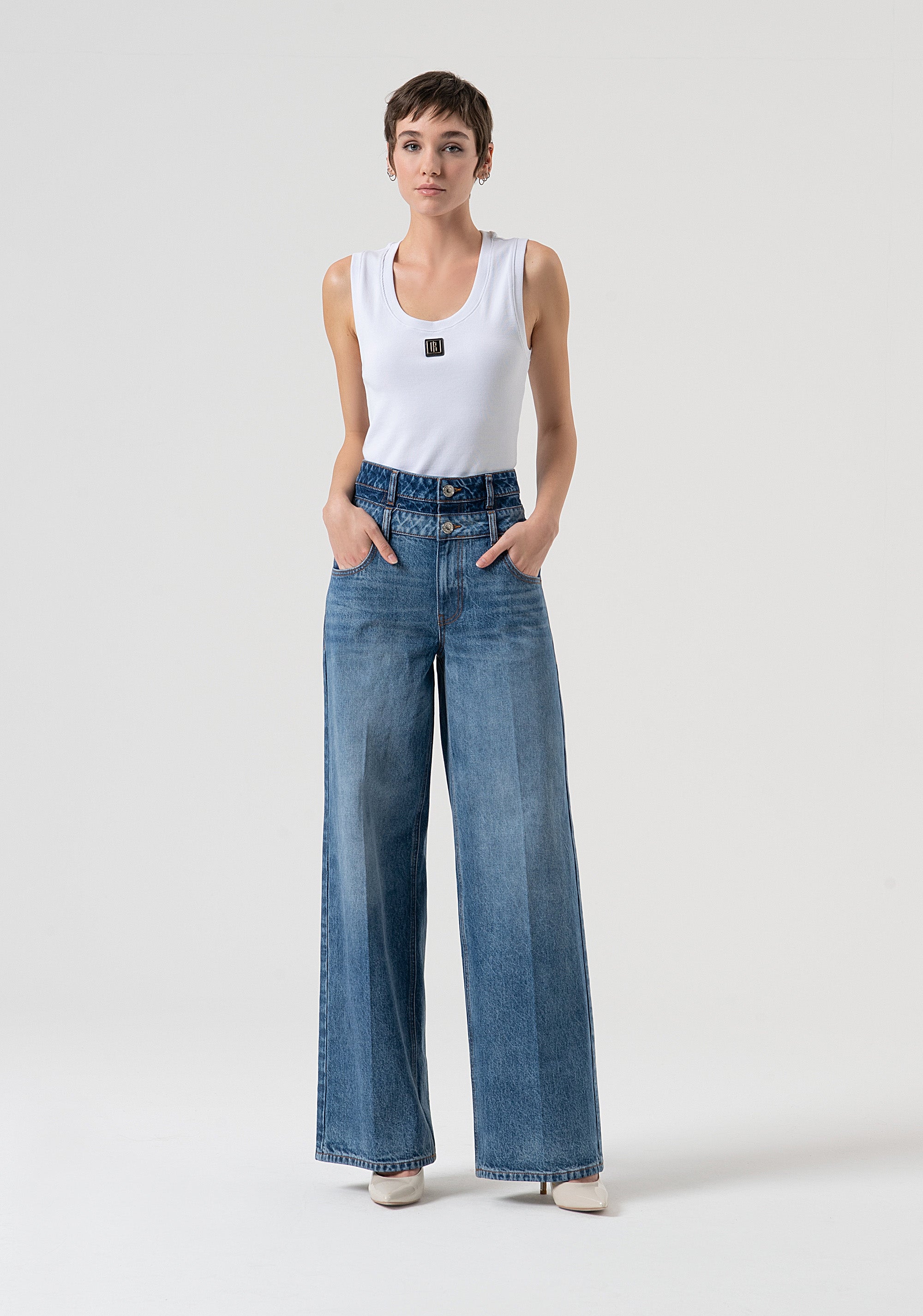 Palazzo pant jeans made in denim with vintage wash Fracomina FP25WV3020D41993-T63-1