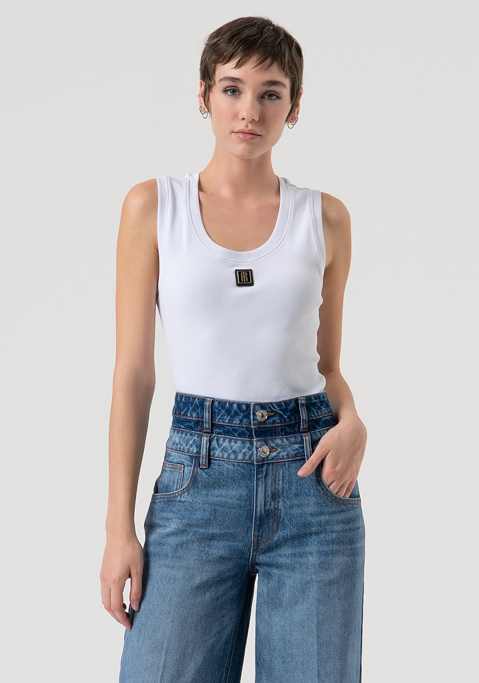 Palazzo pant jeans made in denim with vintage wash Fracomina FP25WV3020D41993-T63-2