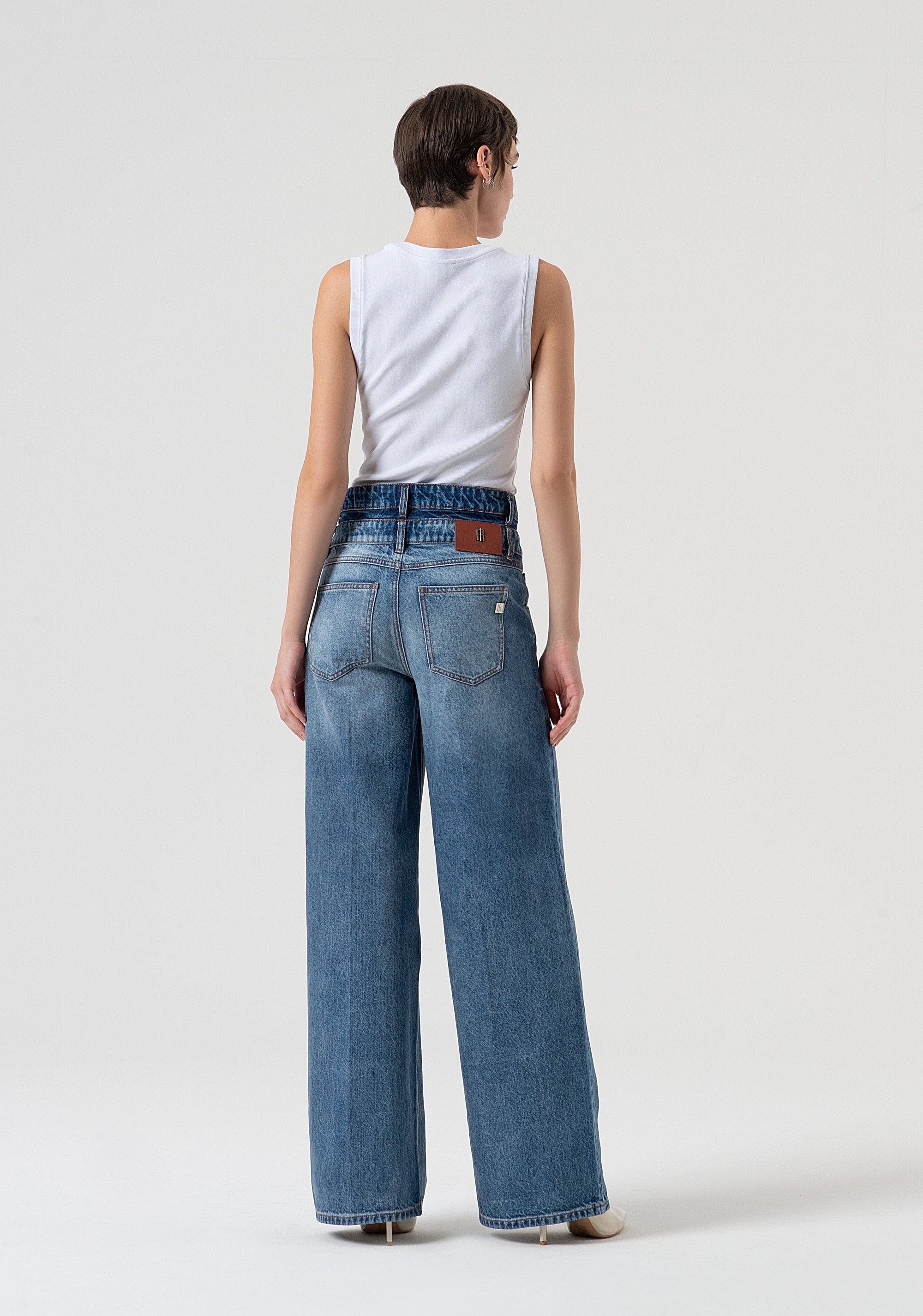 Palazzo pant jeans made in denim with vintage wash Fracomina FP25WV3020D41993-T63-3