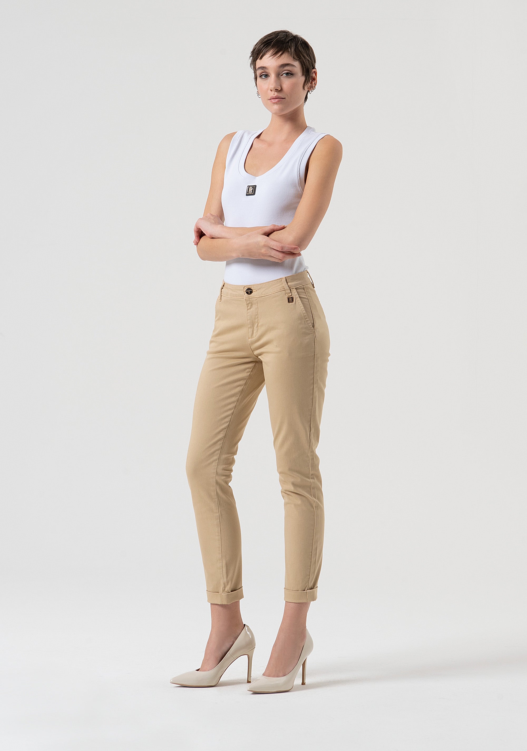 Chino pant slim fit made in satin Fracomina FP25WV4001W72001-L20-2