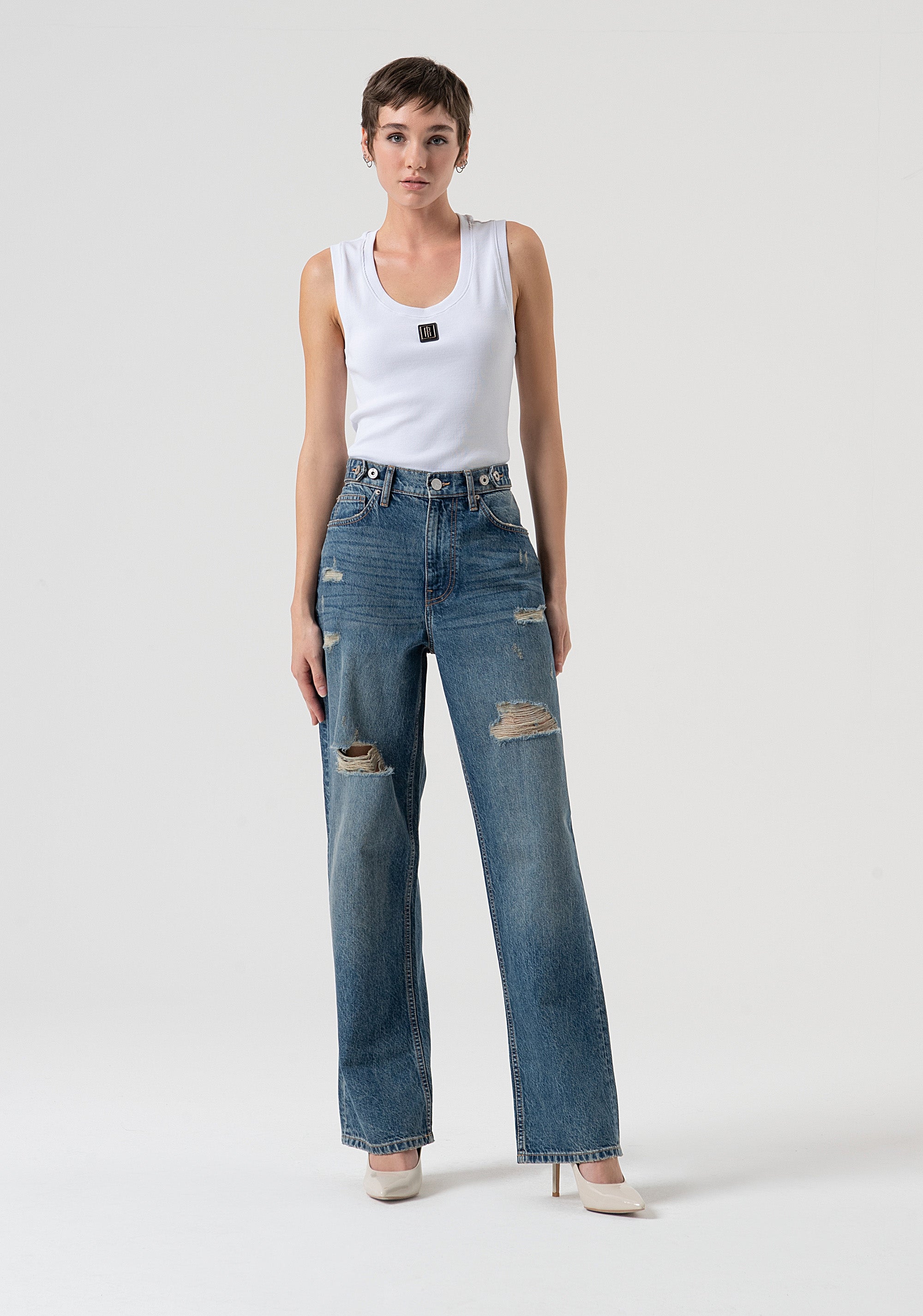 Jeans boyfriend fit made in denim with vintage wash Fracomina FP25WV5007D41993-337-1