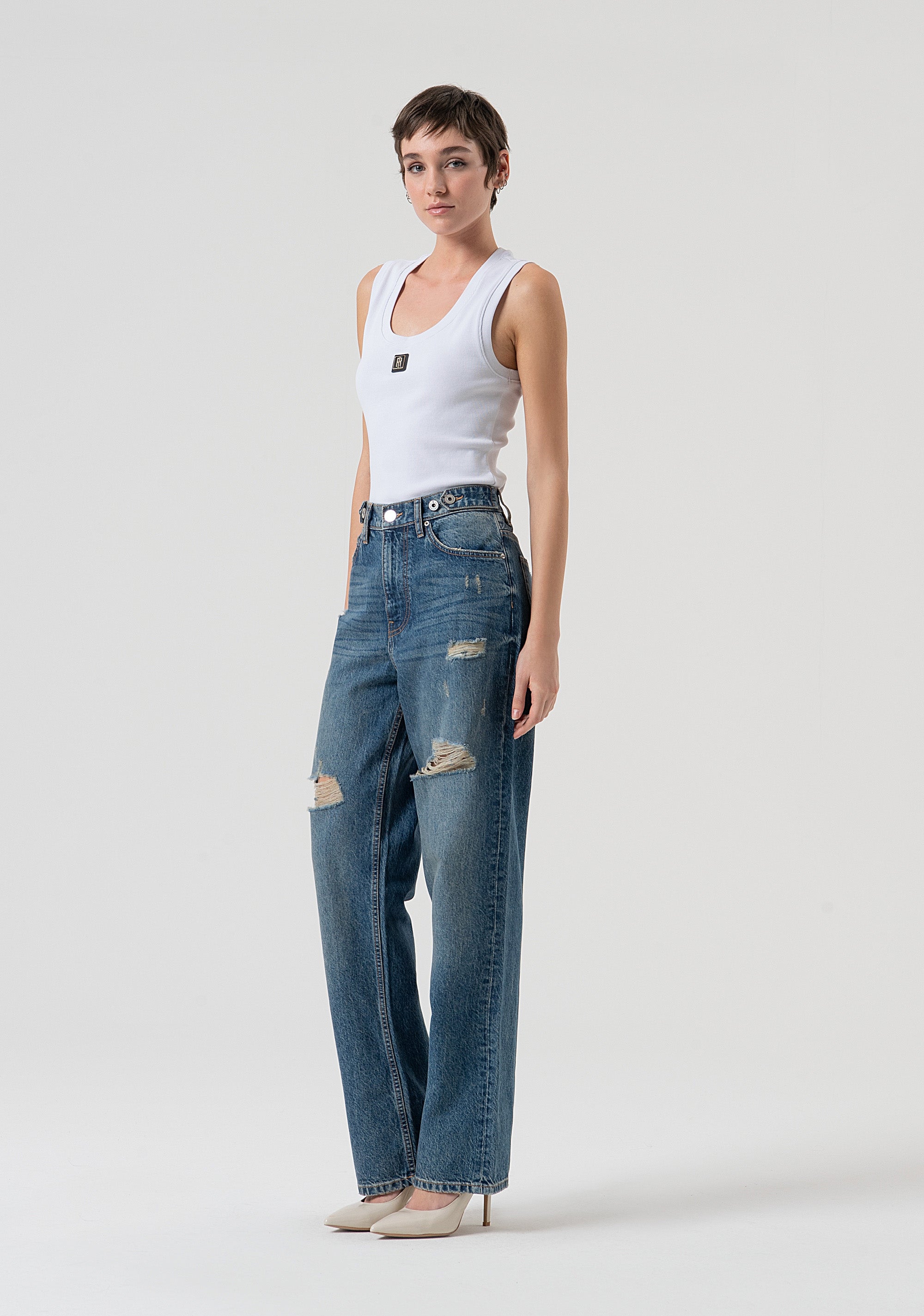 Jeans boyfriend fit made in denim with vintage wash Fracomina FP25WV5007D41993-337-3