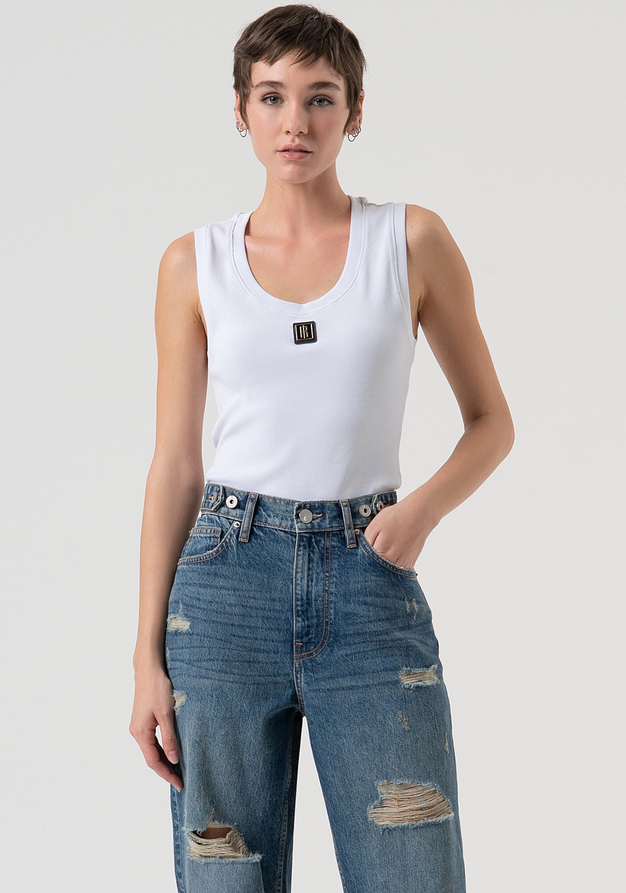 Jeans boyfriend fit made in denim with vintage wash Fracomina FP25WV5007D41993-337-4