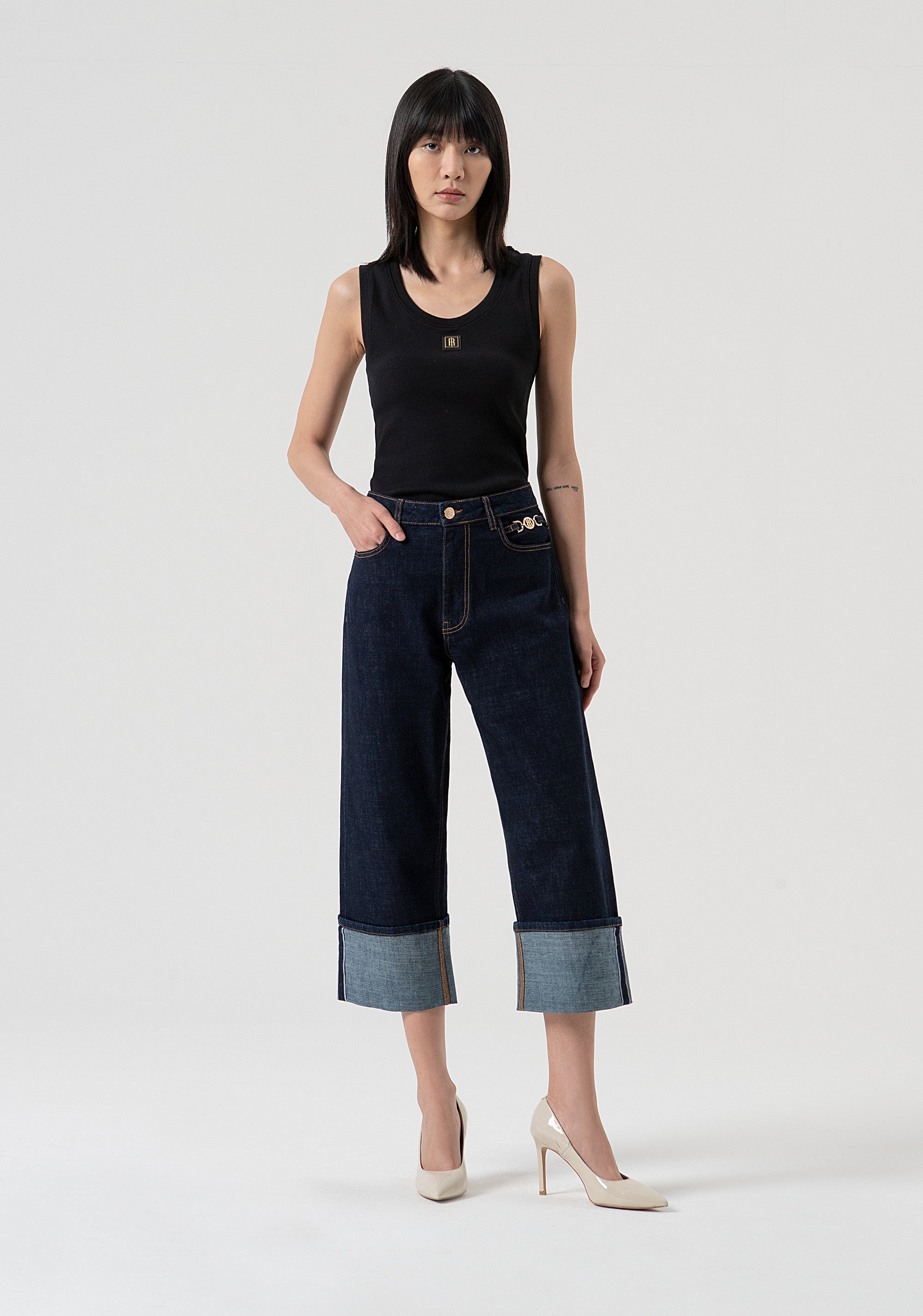 Jeans boyfriend fit cropped made in denim with raw wash Fracomina FP25WV5008D40193-L23-1