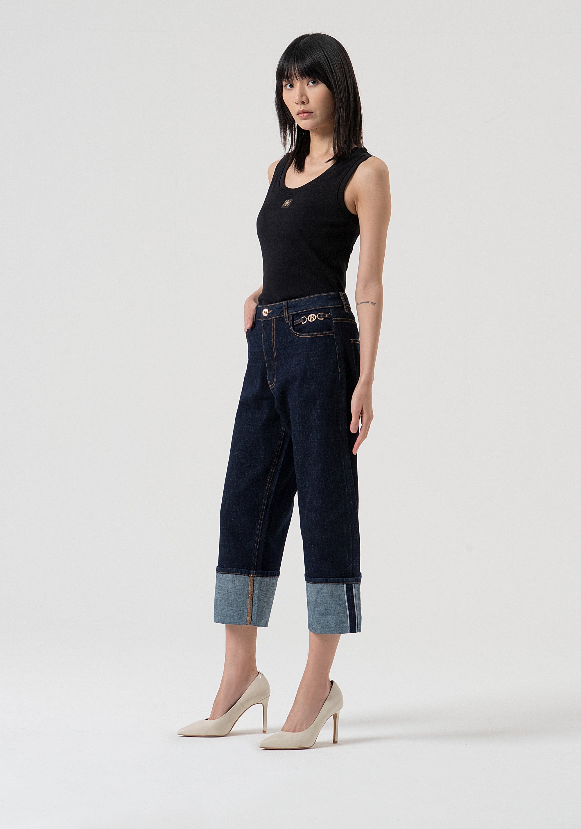 Jeans boyfriend fit cropped made in denim with raw wash Fracomina FP25WV5008D40193-L23-3