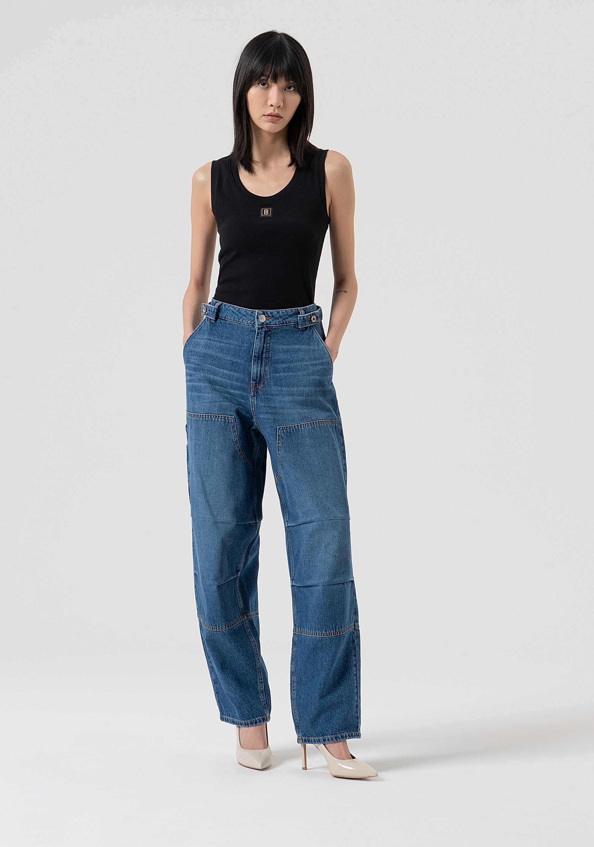 Jeans boyfriend cargo made in denim with vintage wash Fracomina FP25WV5009D41993-349-1