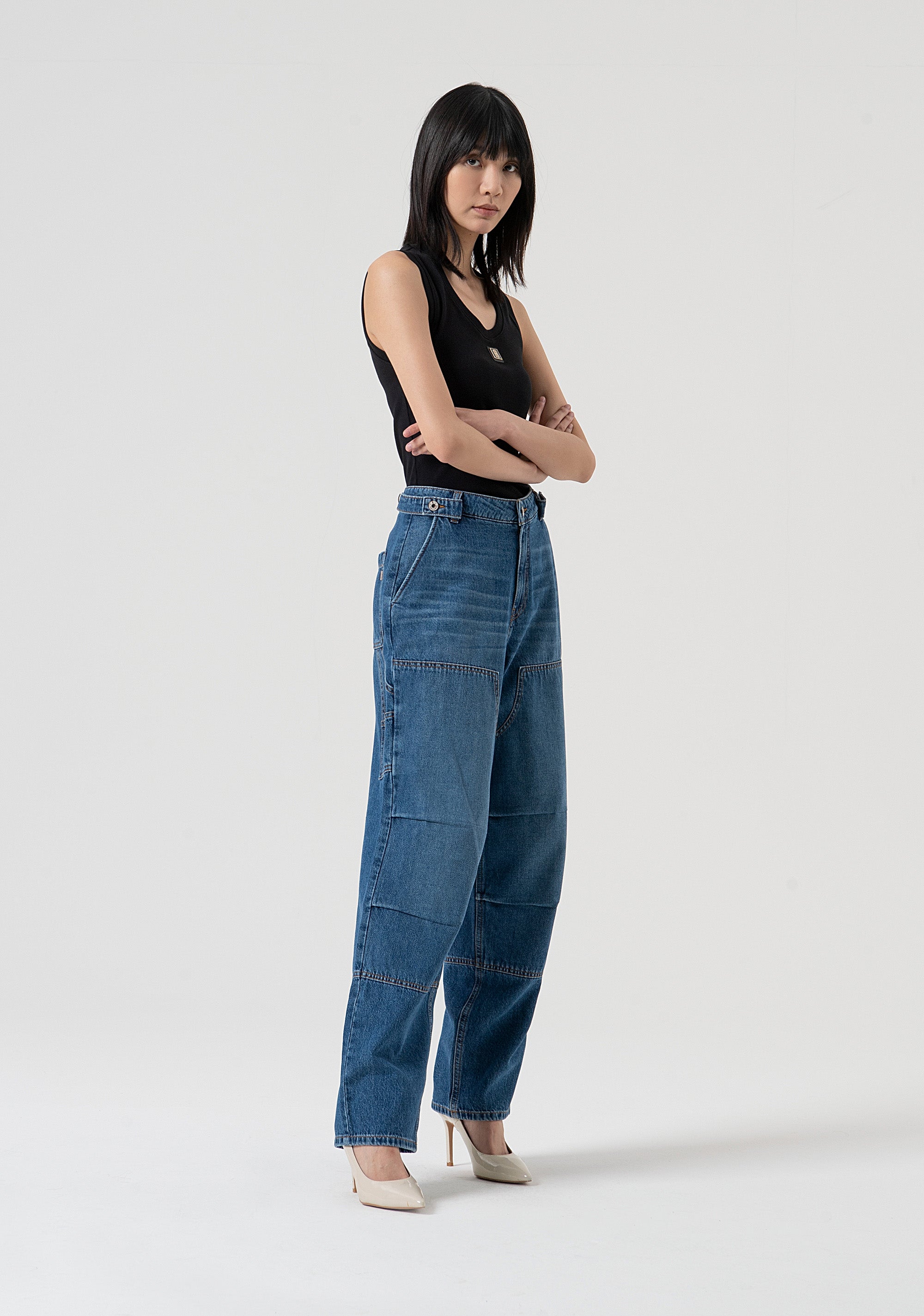 Jeans boyfriend cargo made in denim with vintage wash Fracomina FP25WV5009D41993-349-3
