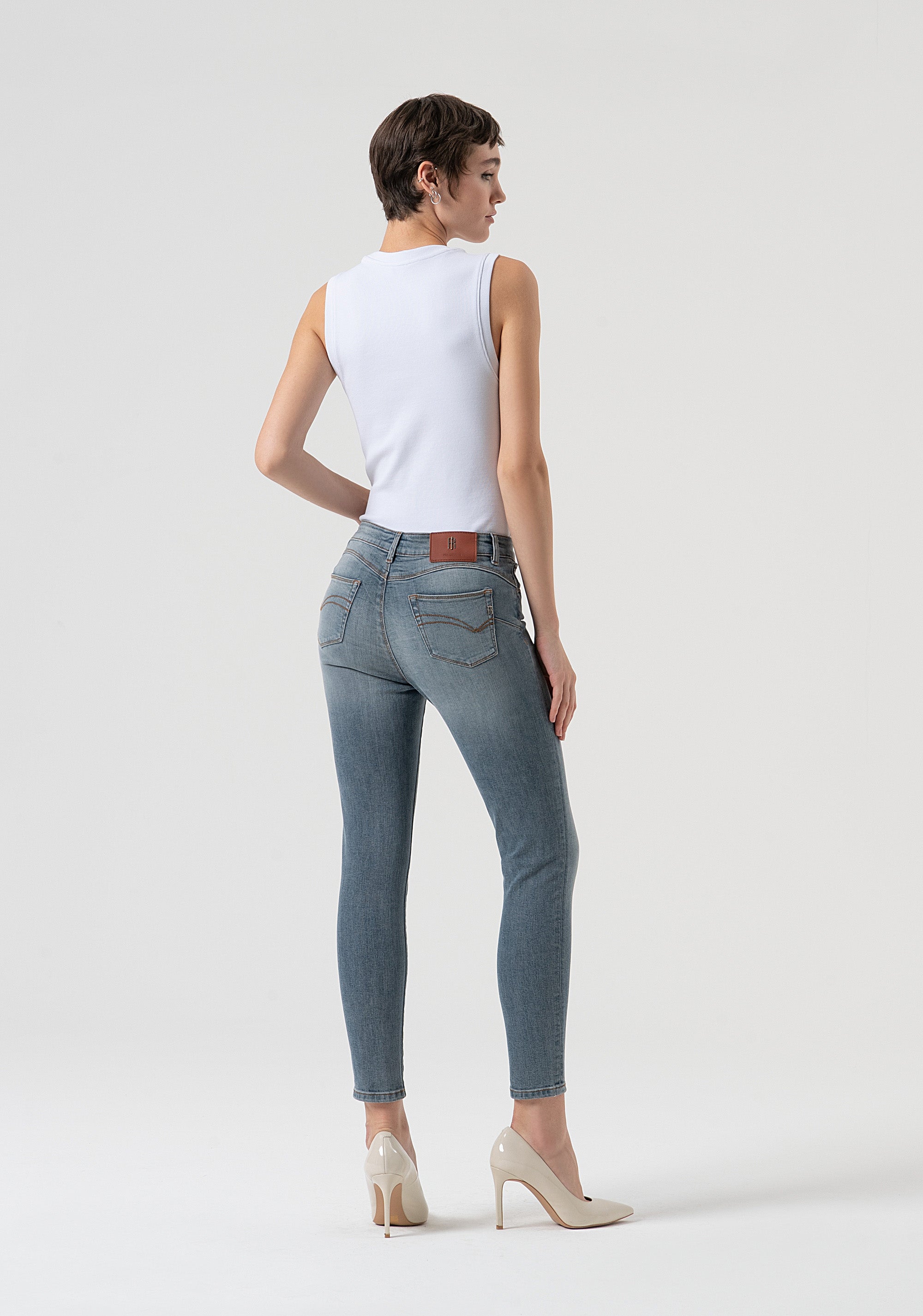 Jeans slim fit with push-up effect made in blue grey stretch denim with middle wash Fracomina FP25WV8000D46001-C41-3