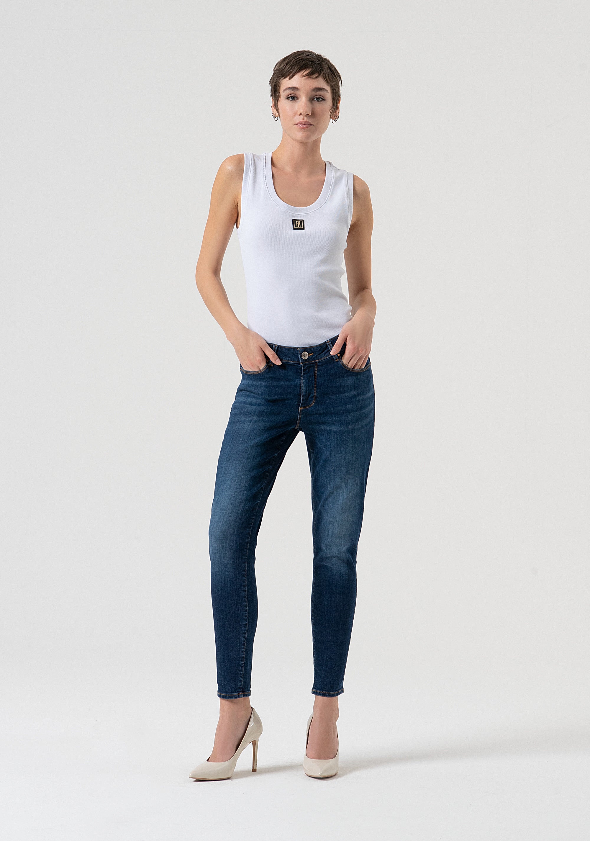 Jeans slim fit with push-up effect made in stretch denim with middle wash Fracomina FP25WV8000D46002-987-1