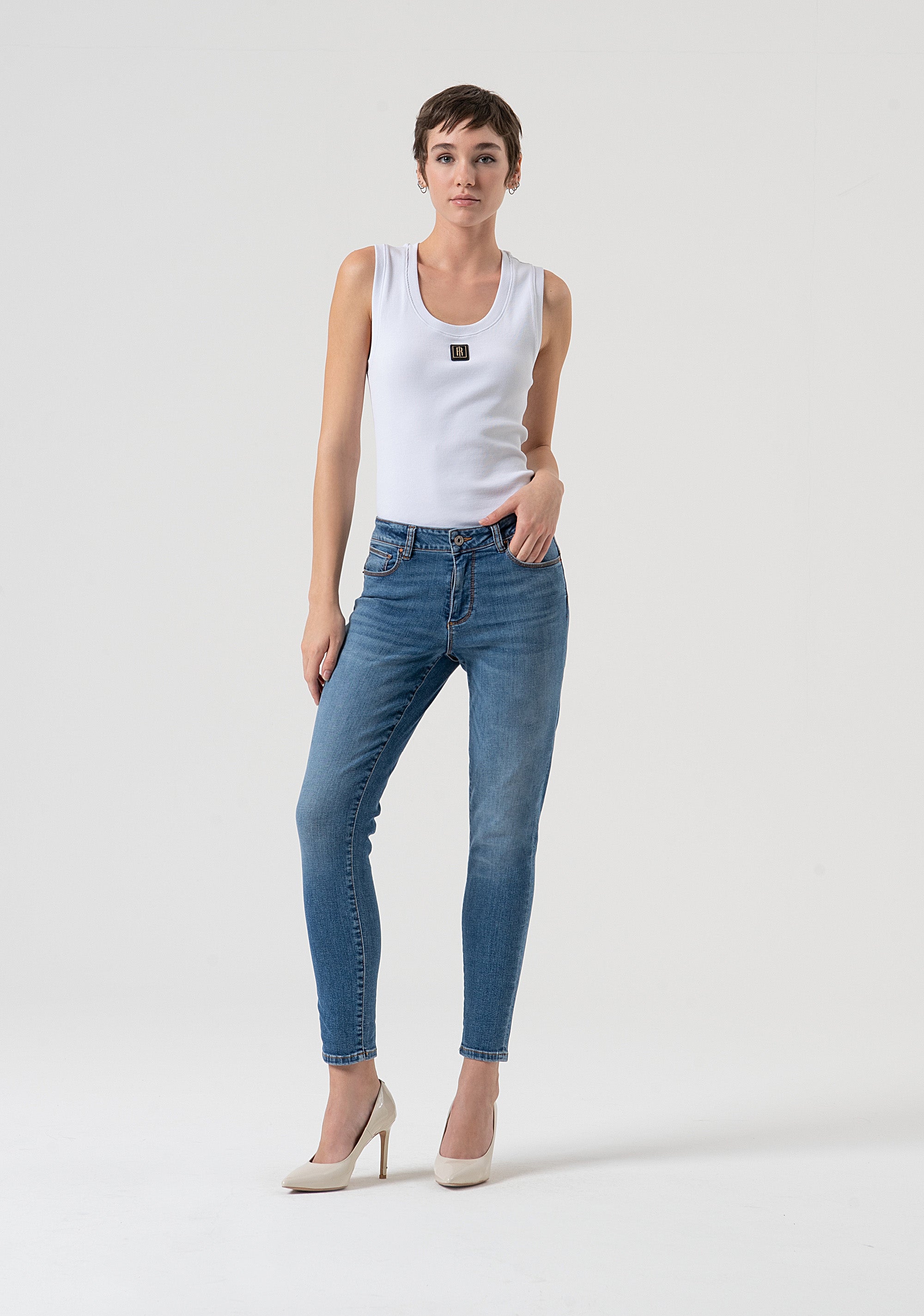 Jeans slim fit with push-up effect made in stretch denim with middle light wash Fracomina FP25WV8000D46093-349-1