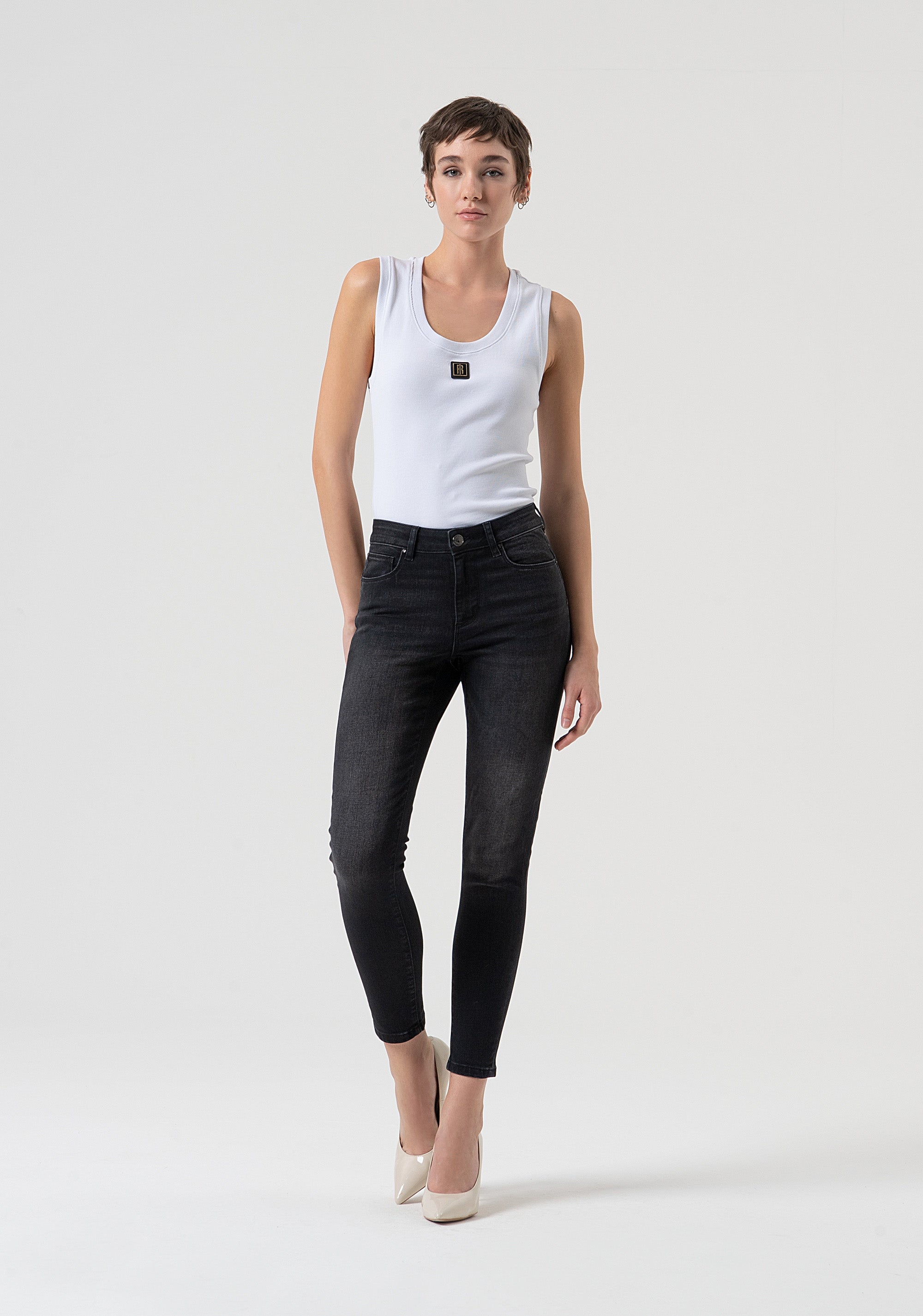 Jeans slim fit with push-up effect made in black denim with vintage wash Fracomina FP25WV8000D46404-H21-1