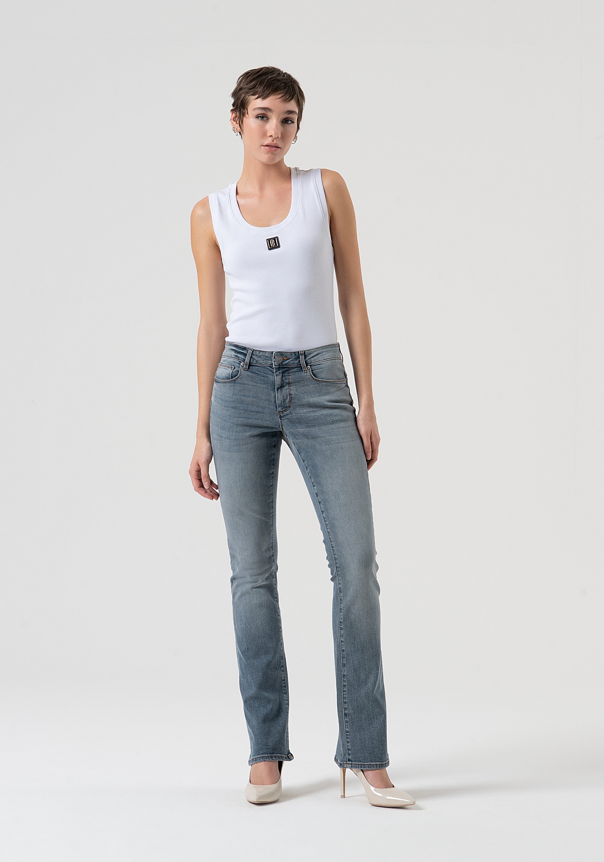 Jeans bootcut with push-up effect made in blue grey denim with middle wash Fracomina FP25WV8020D46093-C41-1
