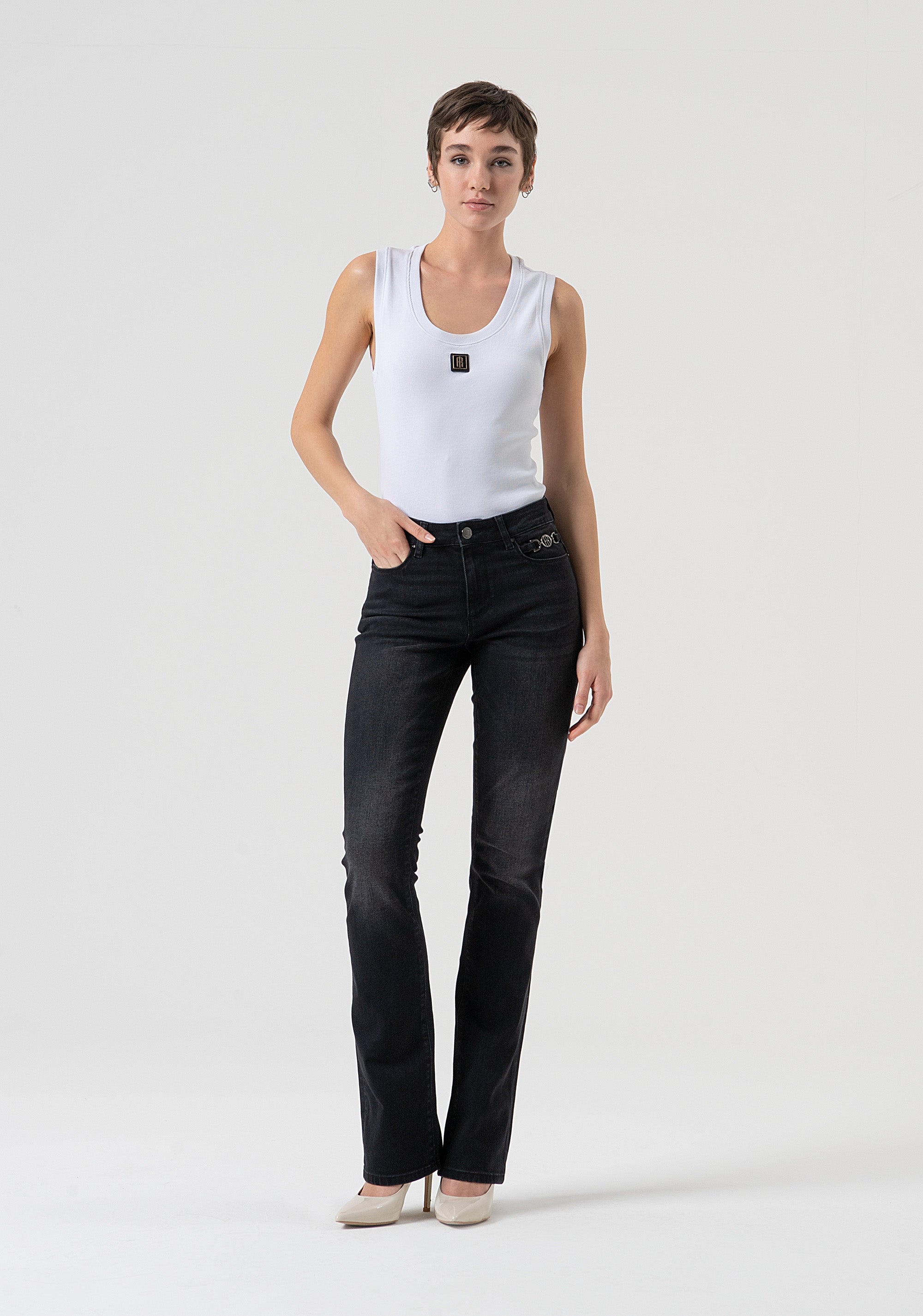 Jeans bootcut with push-up effect made in black denim with dark wash Fracomina FP25WV8020D46404-H21-1