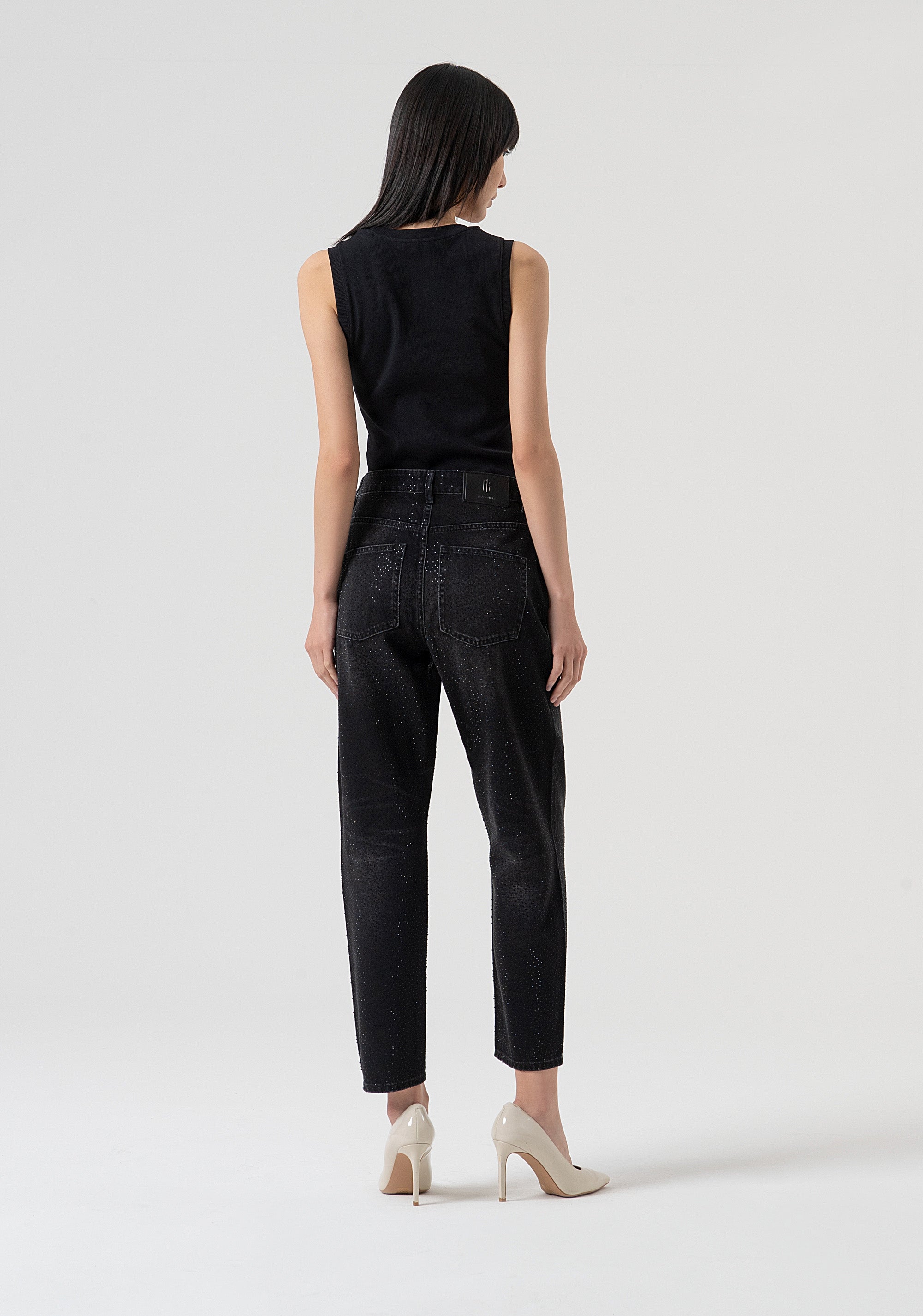 Jeans carrot mom fit made in black denim with dark wash Fracomina FP25WVD005D41904-H21-3