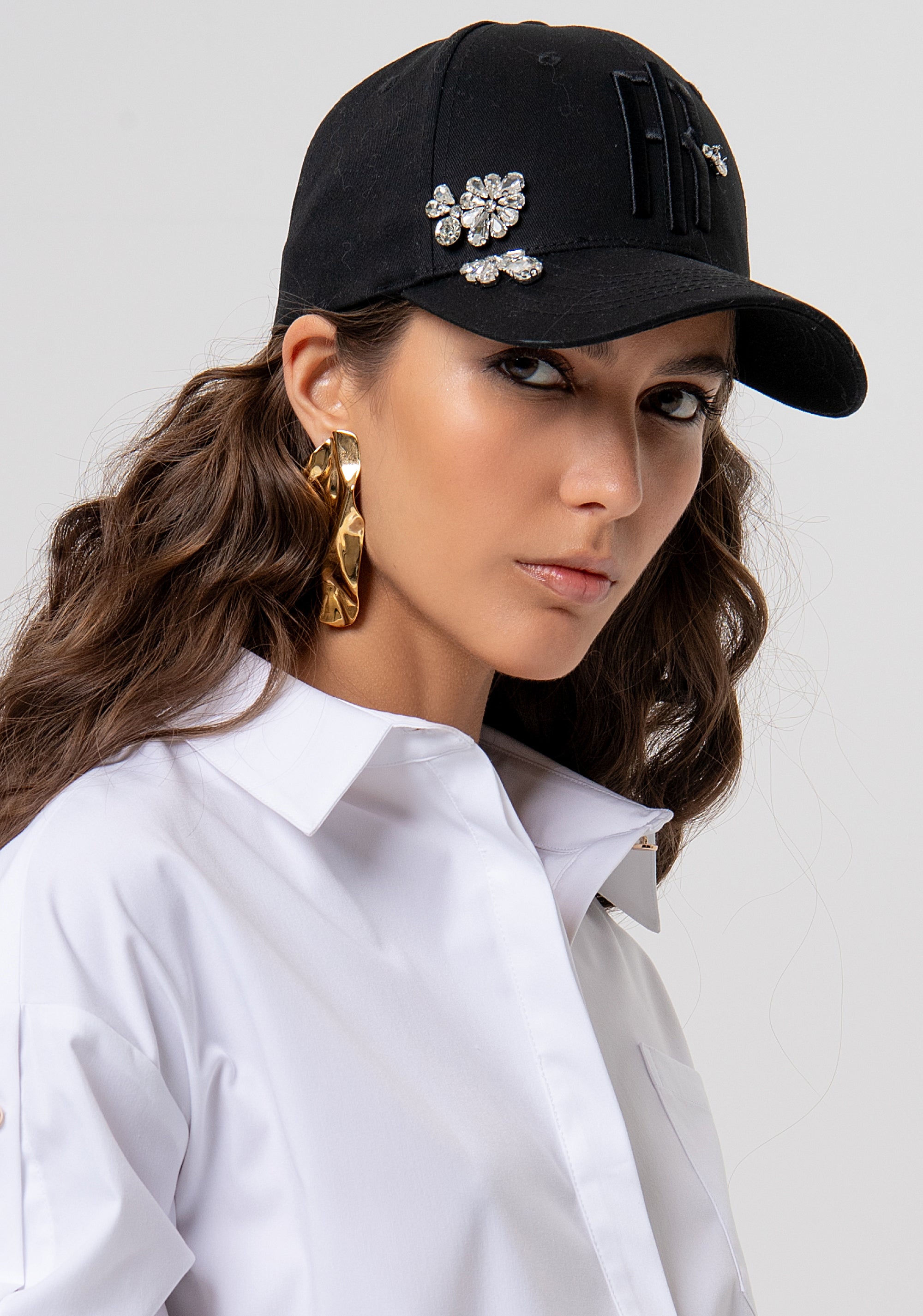 Baseball hat made in cotton with shiny stones and logo Fracomina FP26SA4001W825R9-053-1