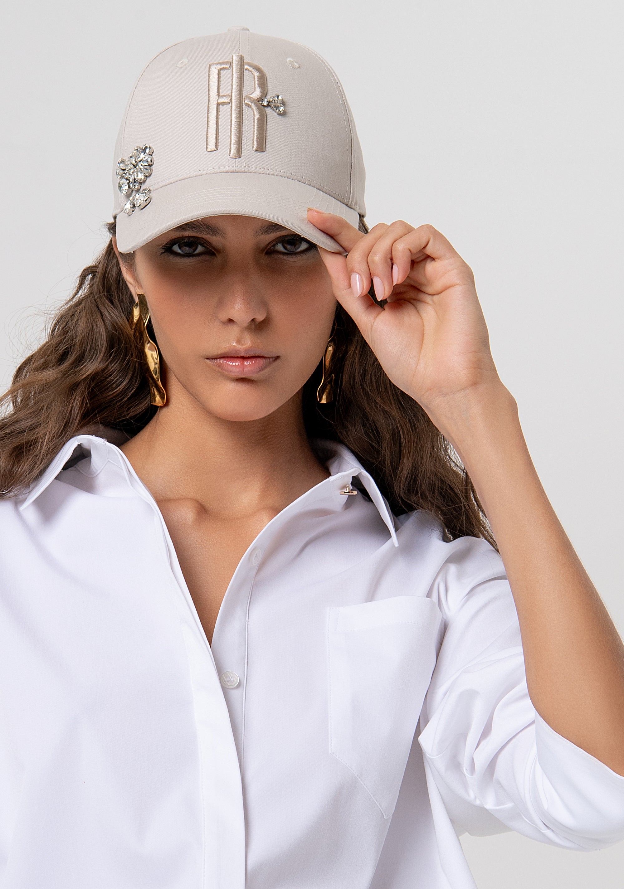 Baseball hat made in cotton with shiny stones and logo Fracomina FP26SA4001W825R9-251-1