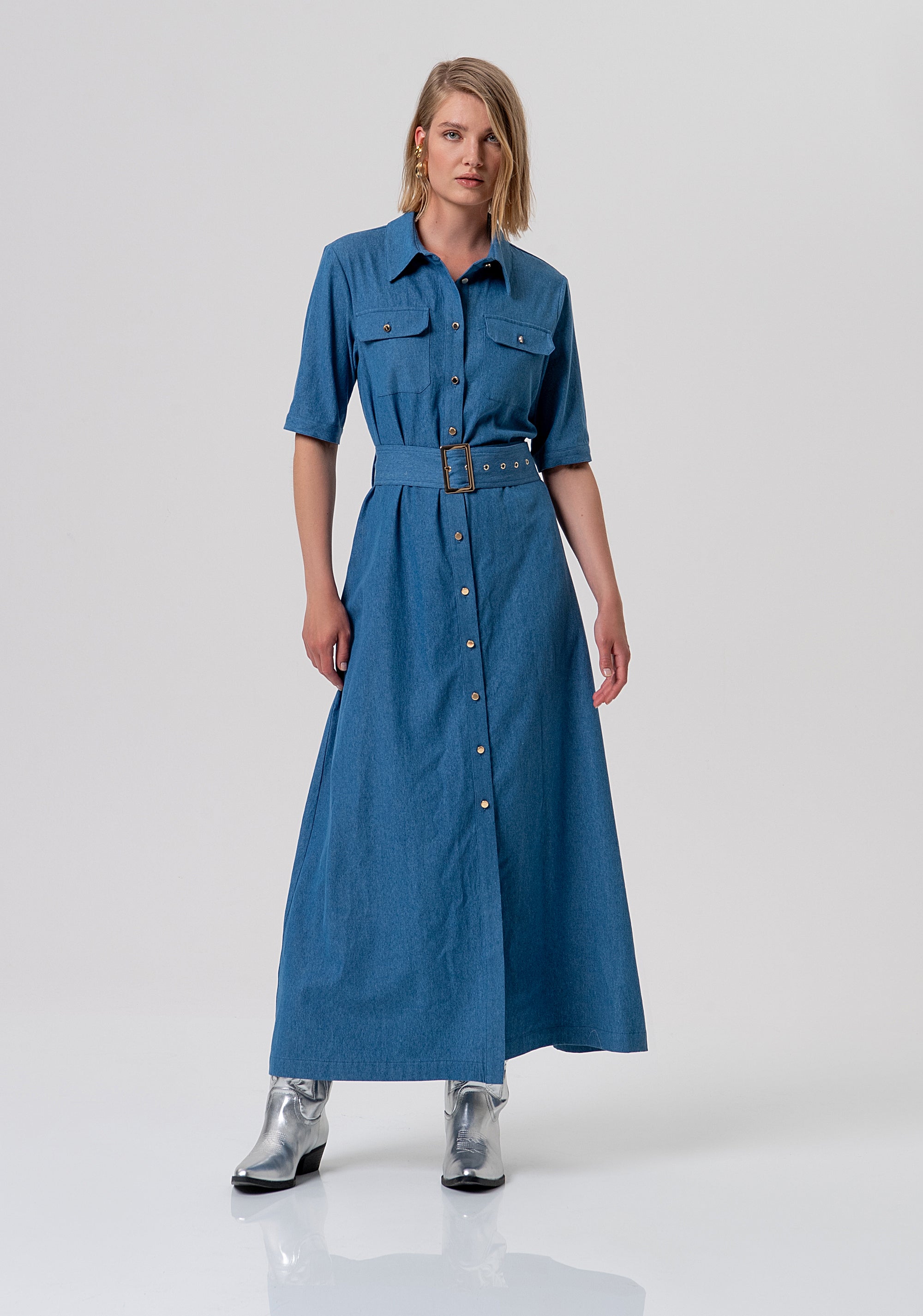 Long chemisier dress regular fit made in cotton Fracomina FP26SD3021D46802-349-1