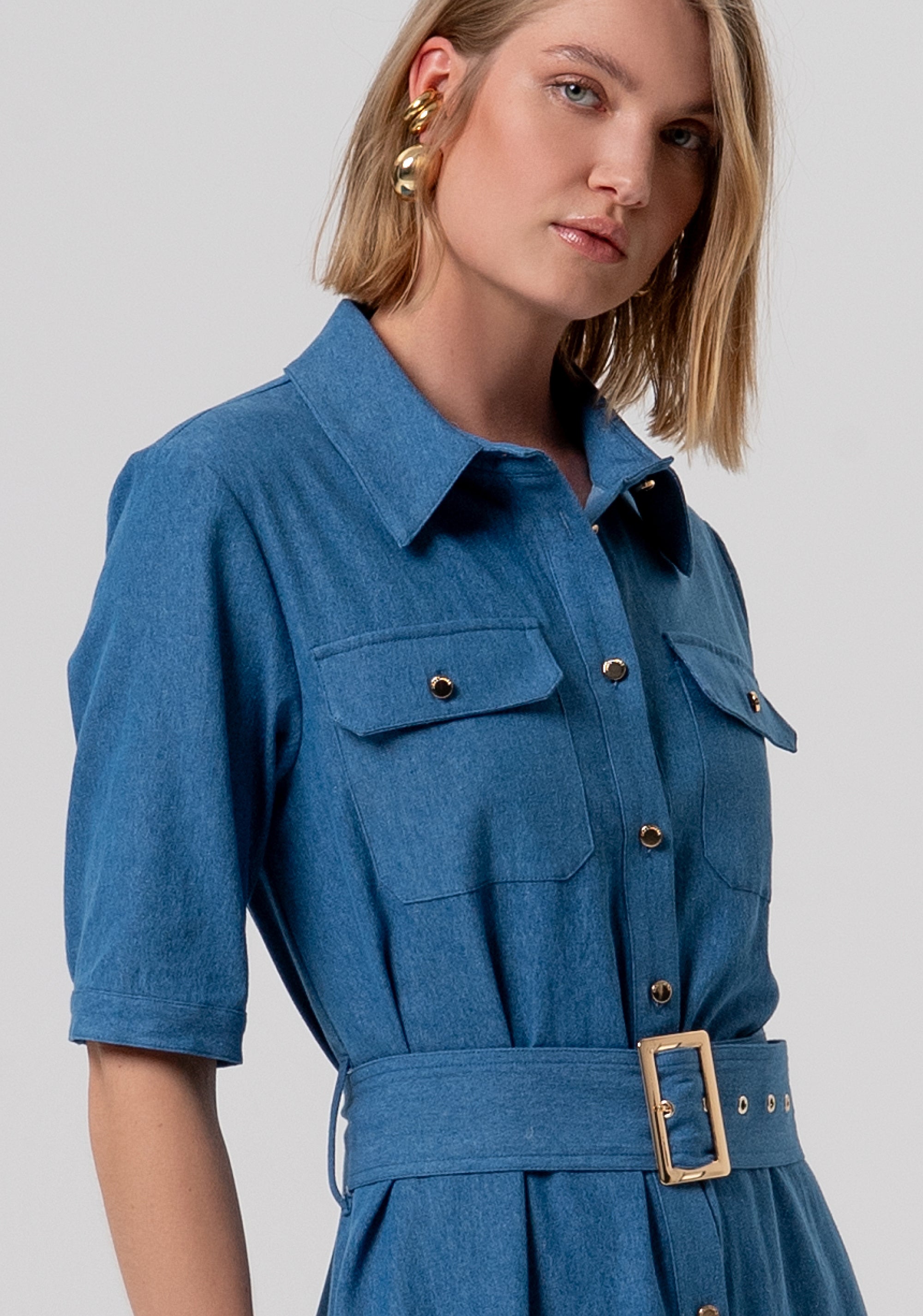 Long chemisier dress regular fit made in cotton Fracomina FP26SD3021D46802-349-2