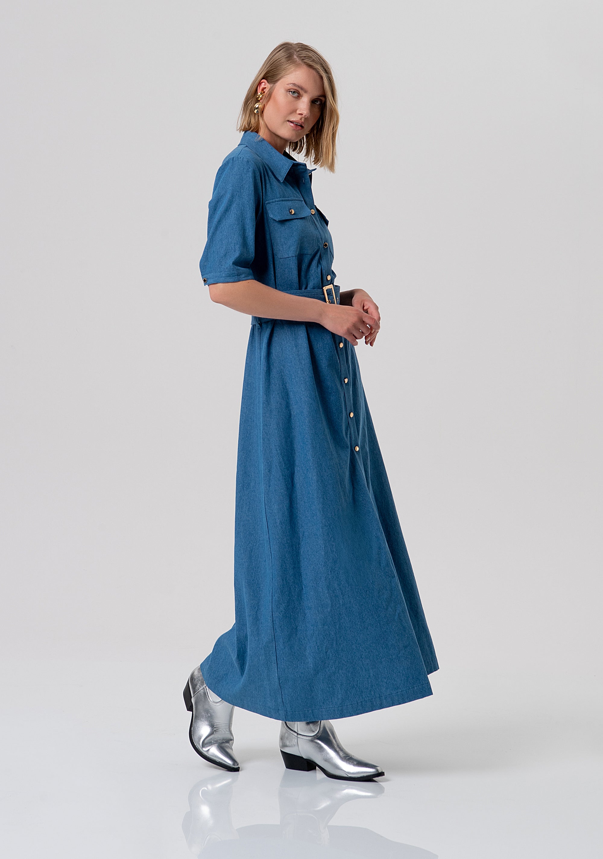 Long chemisier dress regular fit made in cotton Fracomina FP26SD3021D46802-349-3