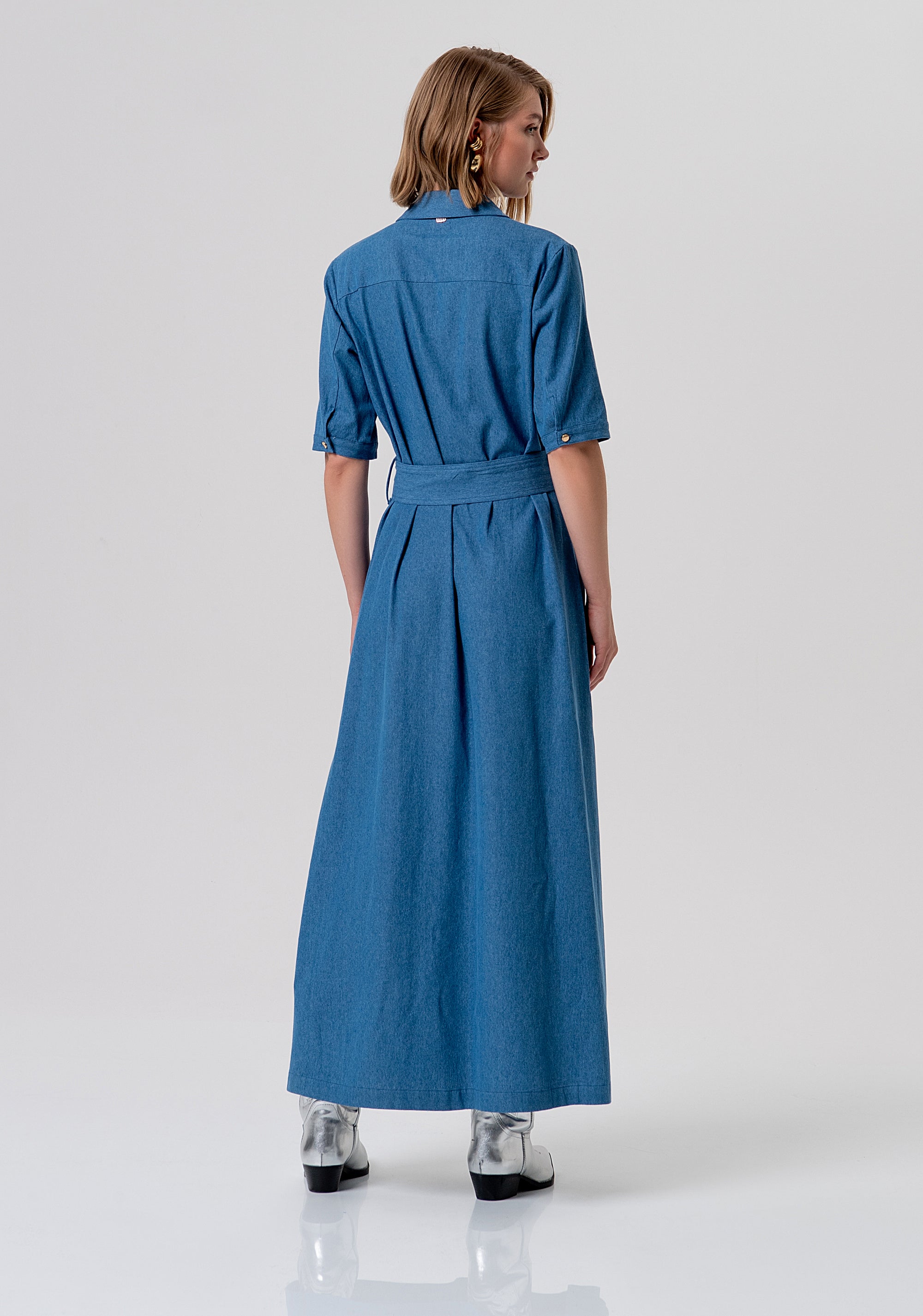 Long chemisier dress regular fit made in cotton Fracomina FP26SD3021D46802-349-4