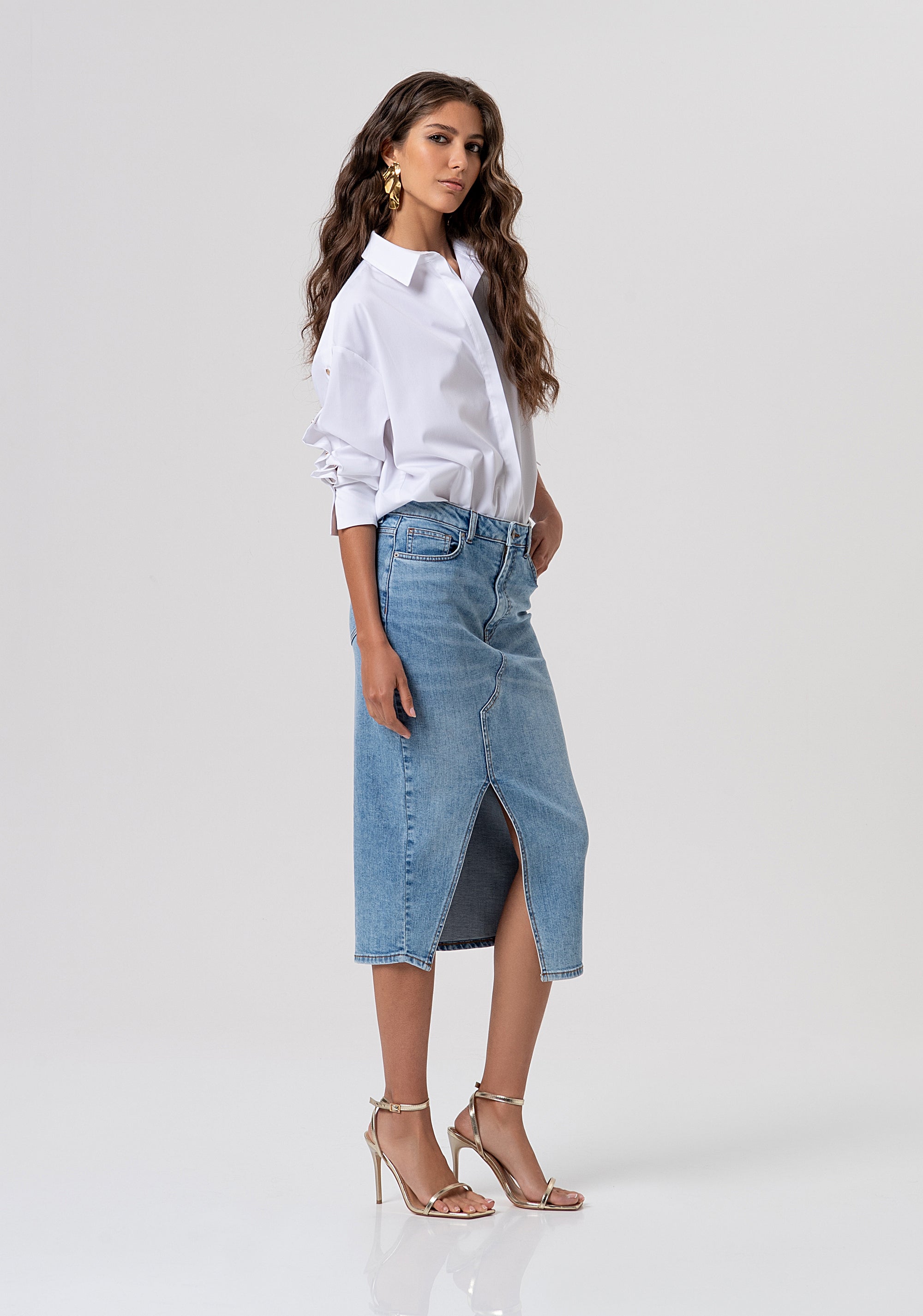 Skirt regular fit middle length made in denim with light wash Fracomina FP26SG5003D45003-062-2